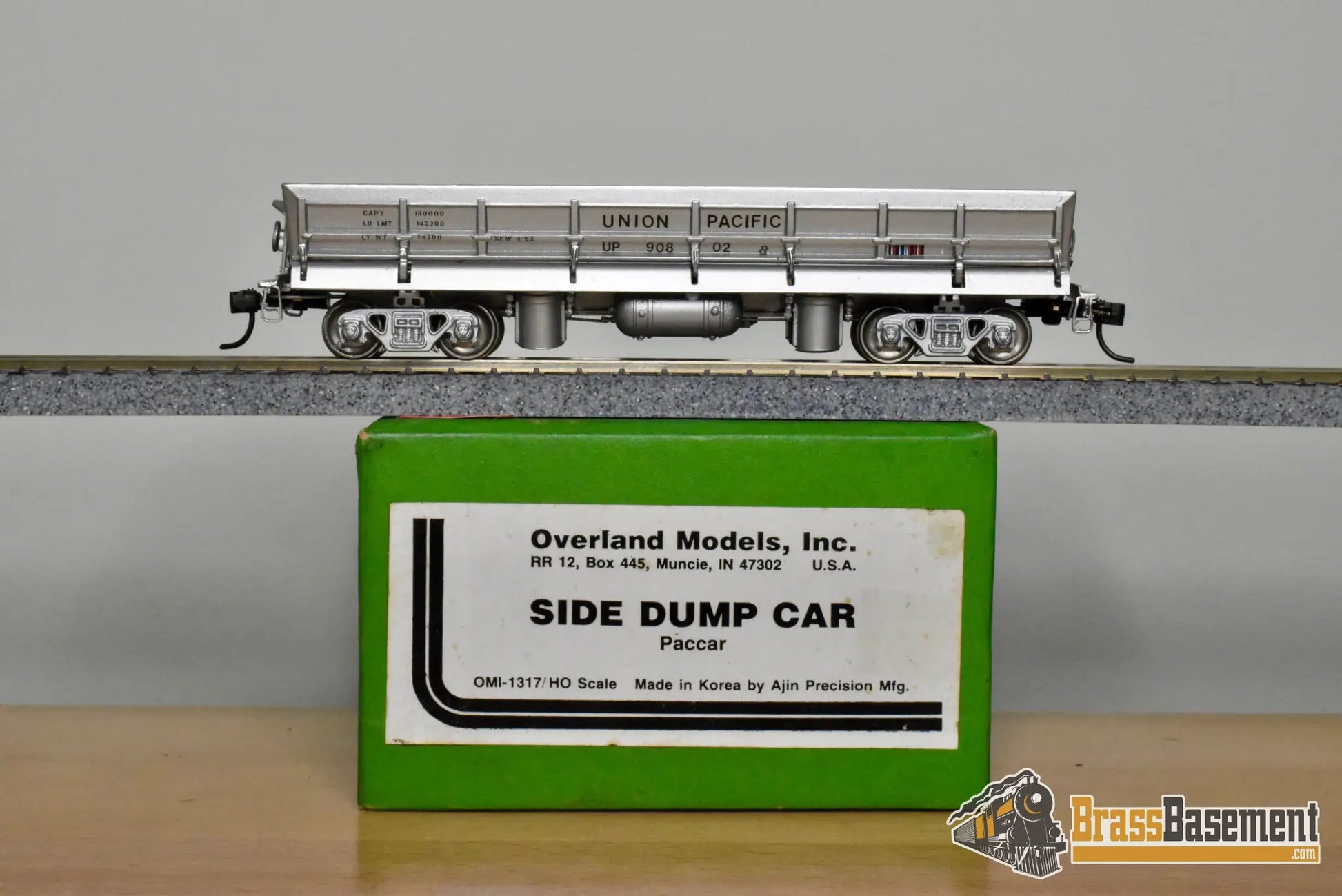 HO Brass – OMI 1317 – Union Pacific Paccar Side Dump Car #908028 – Custom Painted - Brass Maintenance-of-Way Car