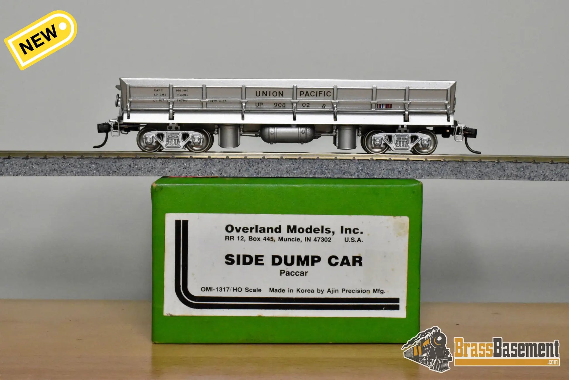 HO Brass – OMI 1317 – Union Pacific Paccar Side Dump Car #908028 – Custom Painted - Brass Maintenance-of-Way Car