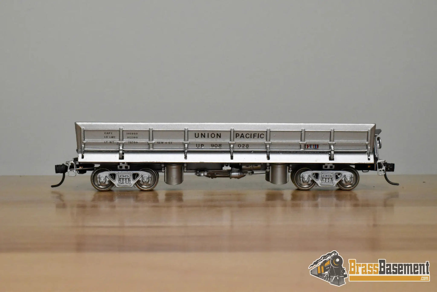 HO Brass – OMI 1317 – Union Pacific Paccar Side Dump Car #908028 – Custom Painted - Brass Maintenance-of-Way Car