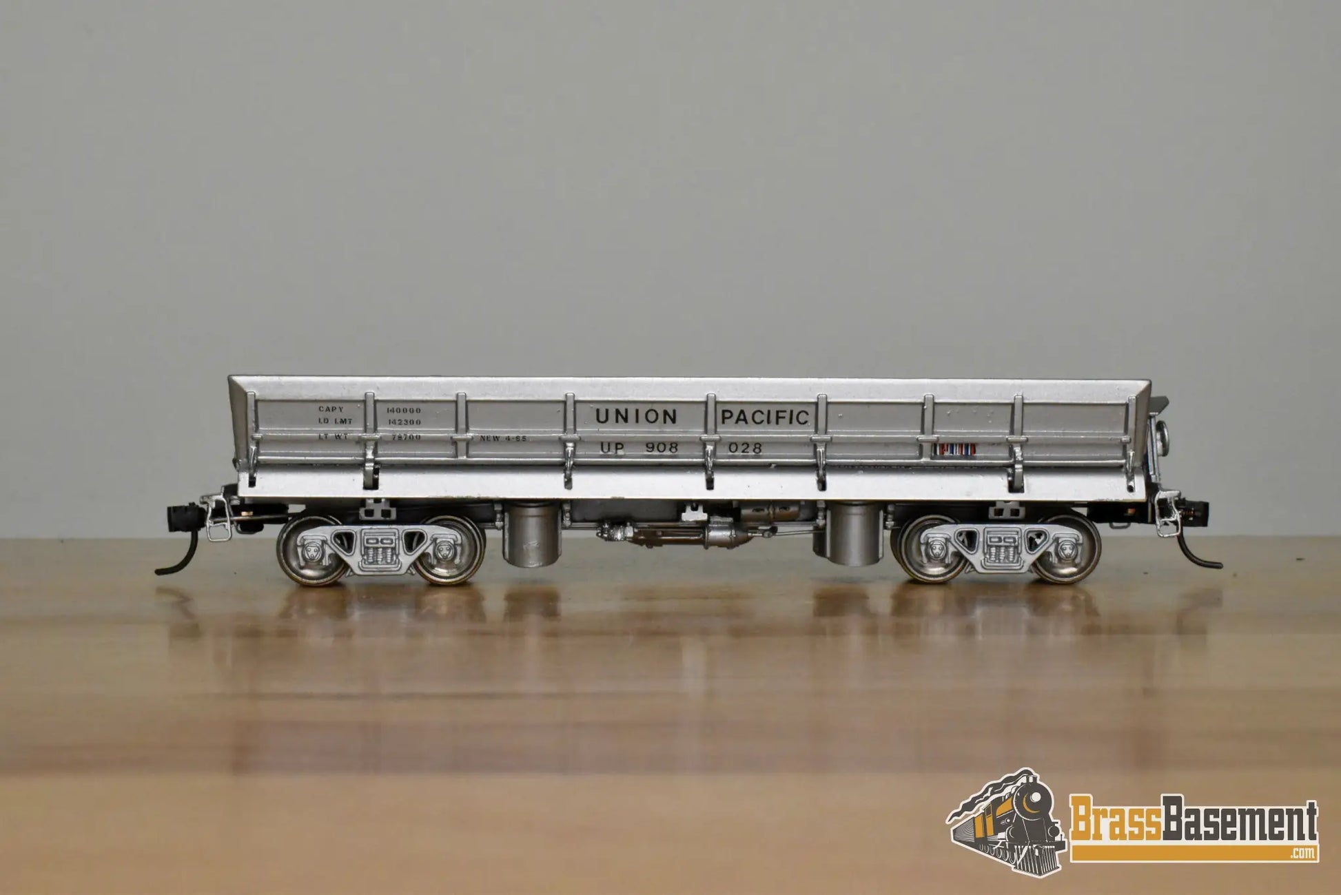 HO Brass – OMI 1317 – Union Pacific Paccar Side Dump Car #908028 – Custom Painted - Brass Maintenance-of-Way Car
