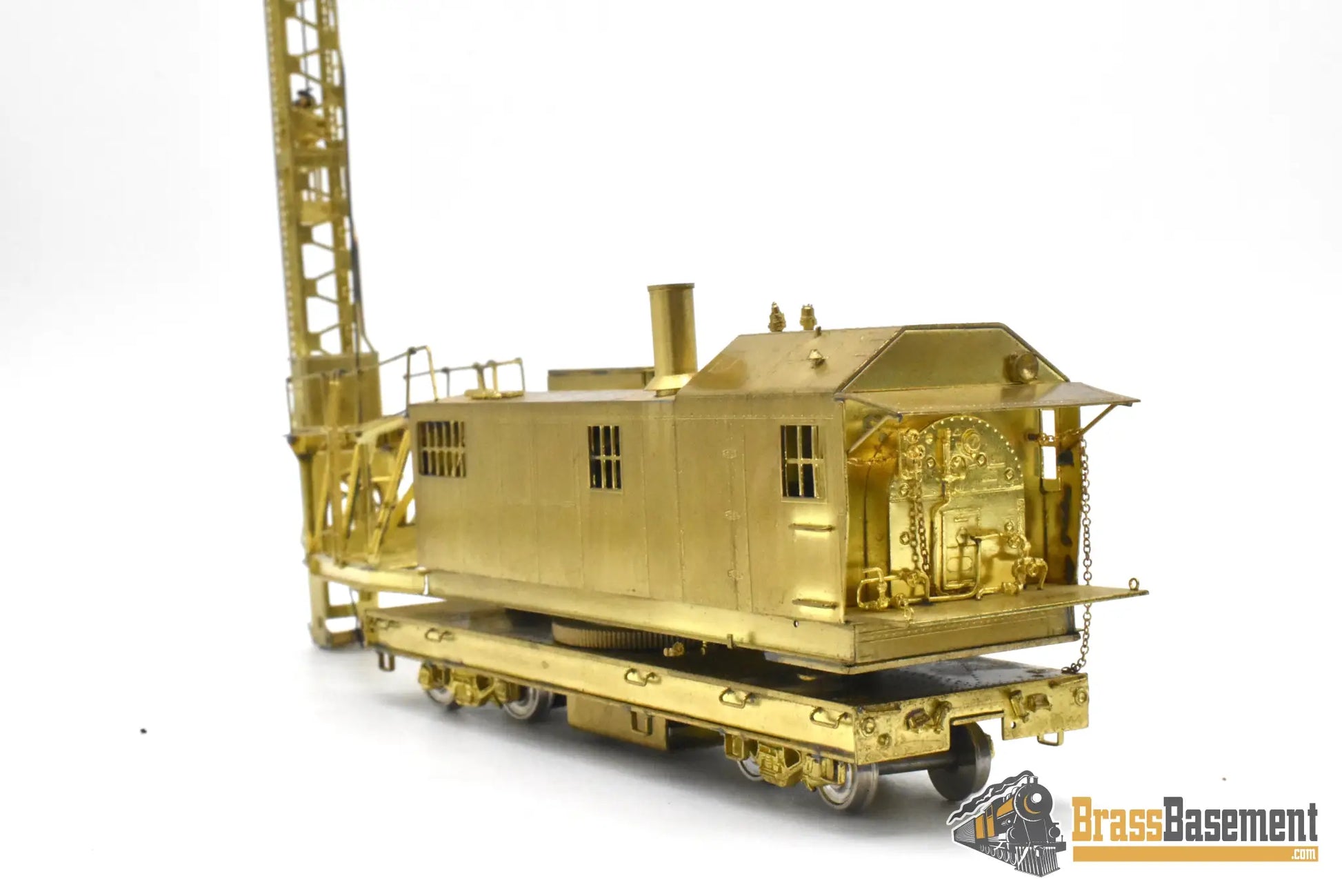 HO Brass – OMI 1327 – Union Pacific Straight-Underframe Pile Driver #03114 – Unpainted - Brass Maintenance-of-Way