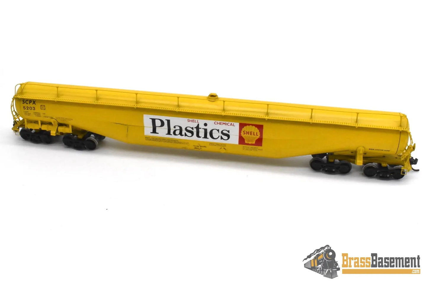 HO Brass – OMI 1352 UTLX Union Tank Car 89’ Jumbo Tank Car – Shell Plastics – Yellow Freight