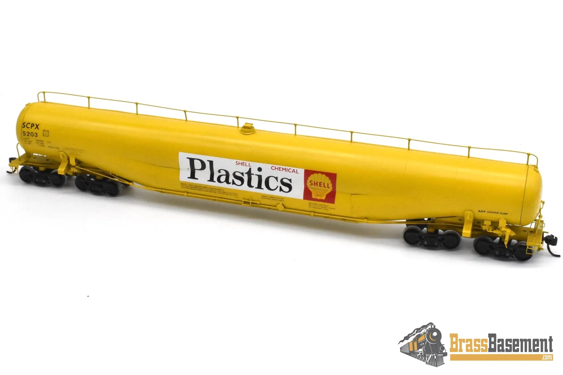 HO Brass – OMI 1352 UTLX Union Tank Car 89’ Jumbo Tank Car – Shell Plastics – Yellow Freight