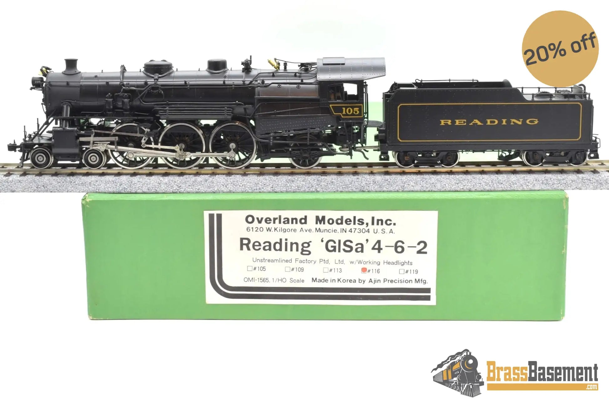 Ho Brass - Omi 1565.1 Reading 4 - 6 - 2 Pacific G1Sa Unstreamlined #105 Fp Steam