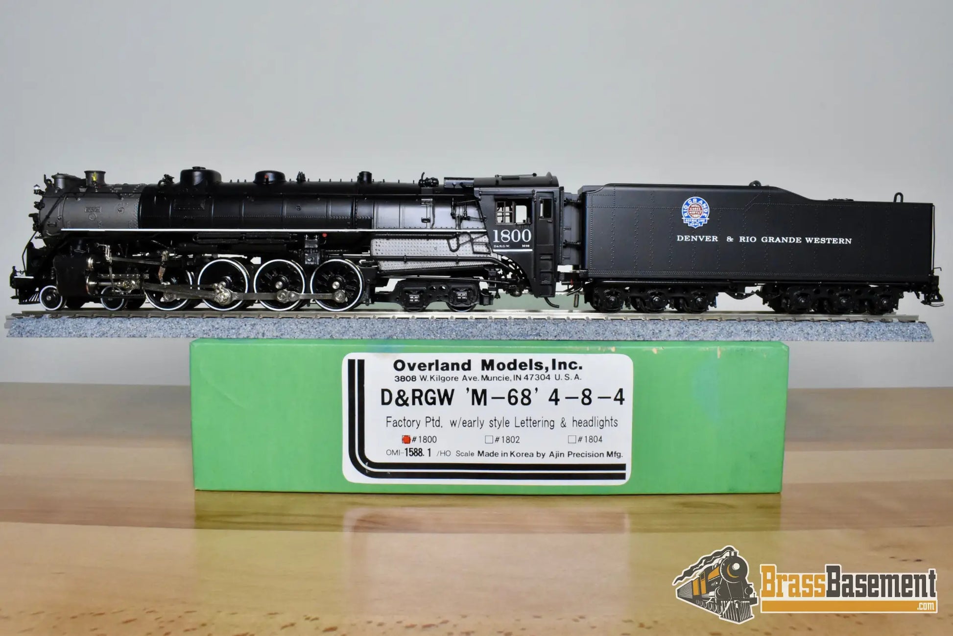 HO Brass - OMI 1588.1 Rio Grande DRGW M-68 4-8-4 #1800 F/P Black Boiler - Royal Gorge Scheme - Steam