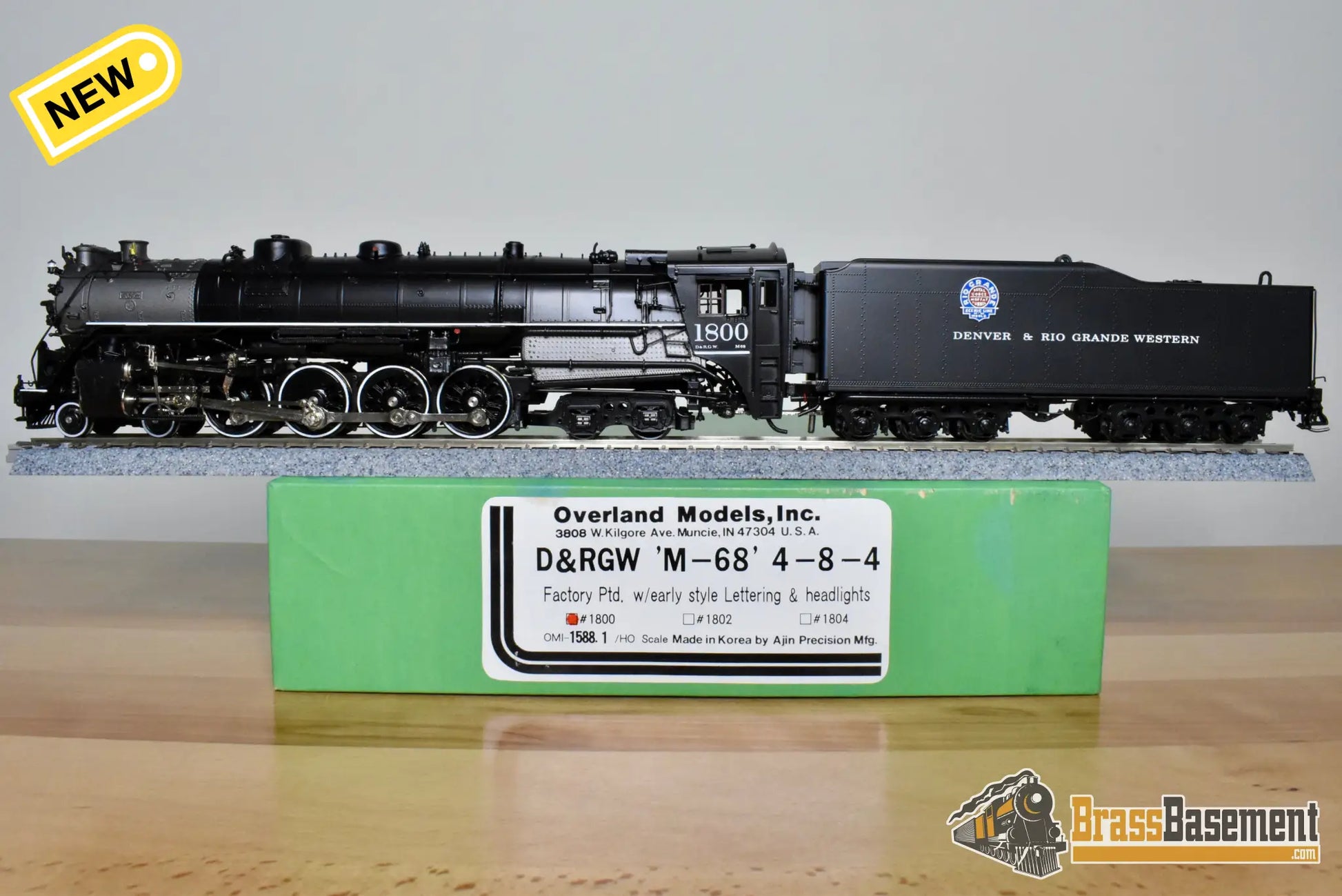HO Brass - OMI 1588.1 Rio Grande DRGW M-68 4-8-4 #1800 F/P Black Boiler - Royal Gorge Scheme - Steam