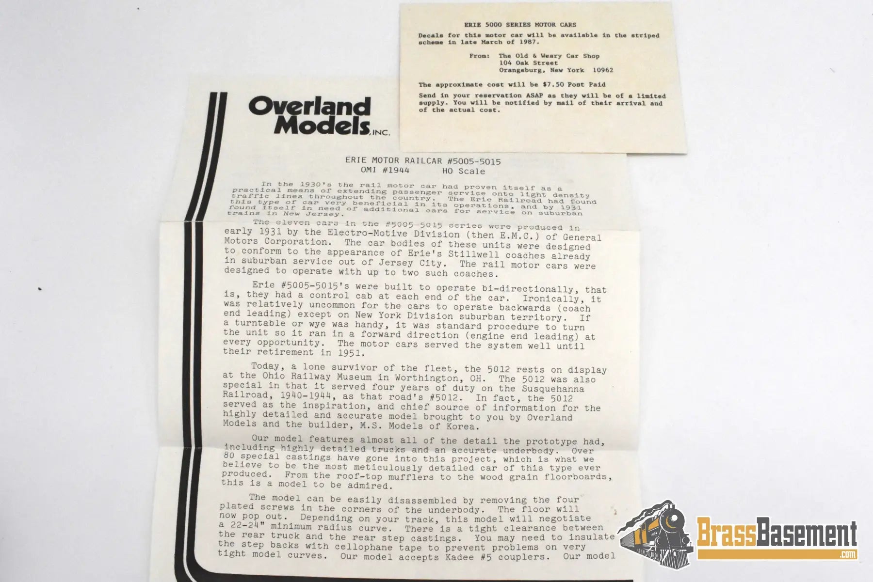 HO Brass - OMI 1944 Erie Motor Rail Car #5010 - Custom Paint - Doodlebug Diesel