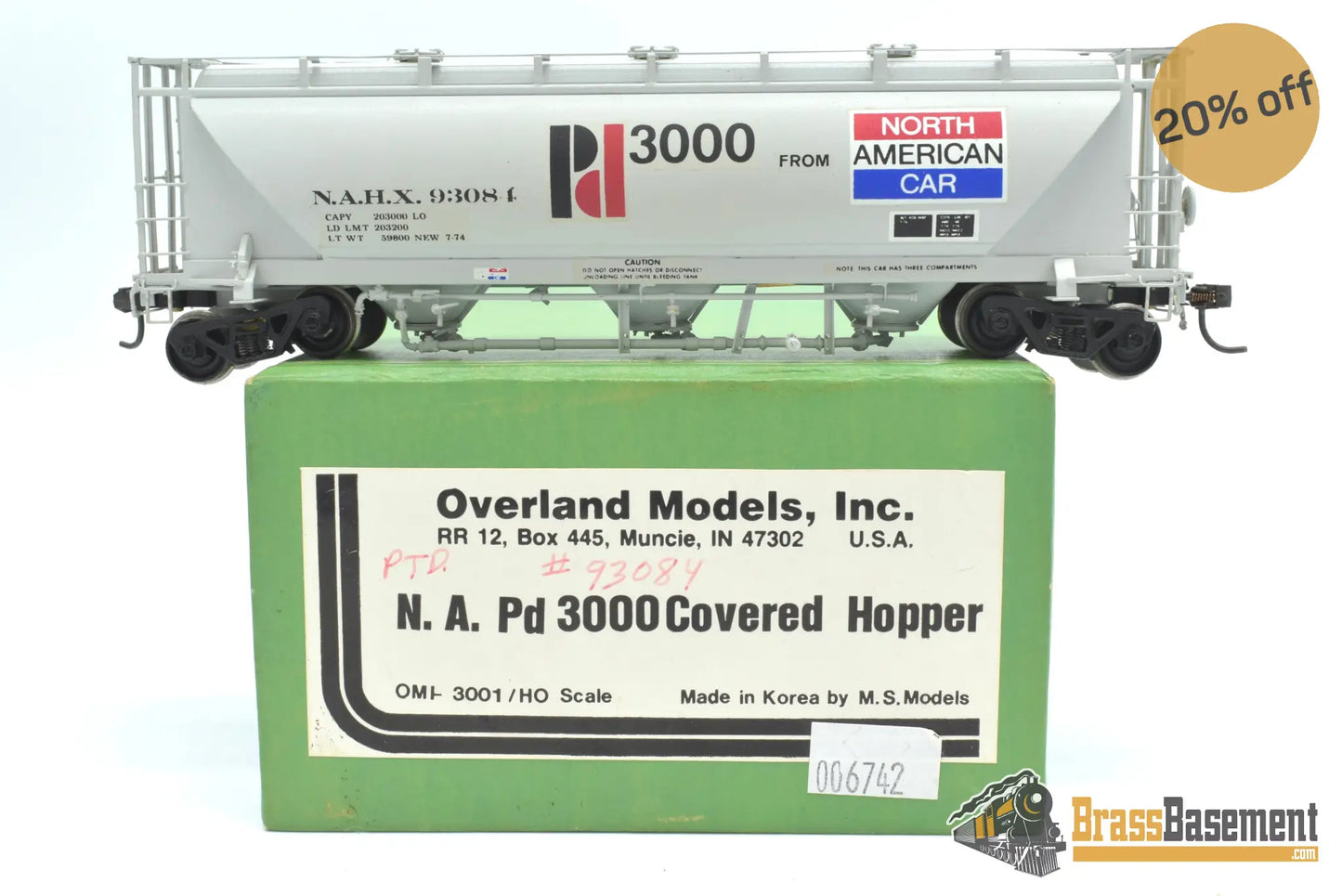 Ho Brass - Omi 3001.1 N.a. Pd3000 Covered Hopper F/P Demo Mint Freight