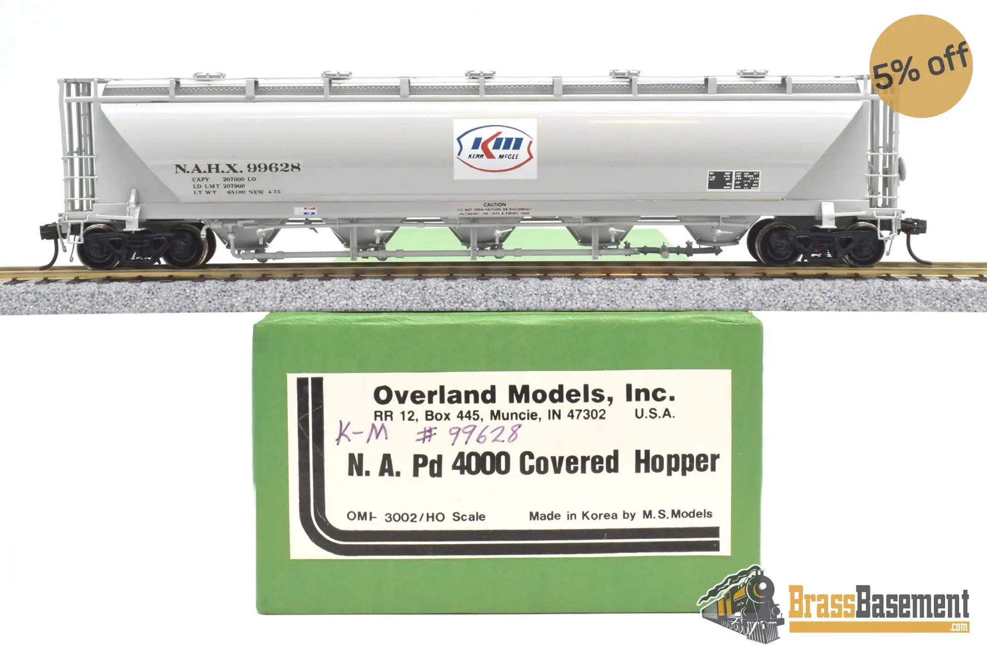 Ho Brass - Omi 3002.2 N.a. Pd4000 ‘Kerr Mcgee’ Nahx #99628 Covered Hopper F/P Mint Freight