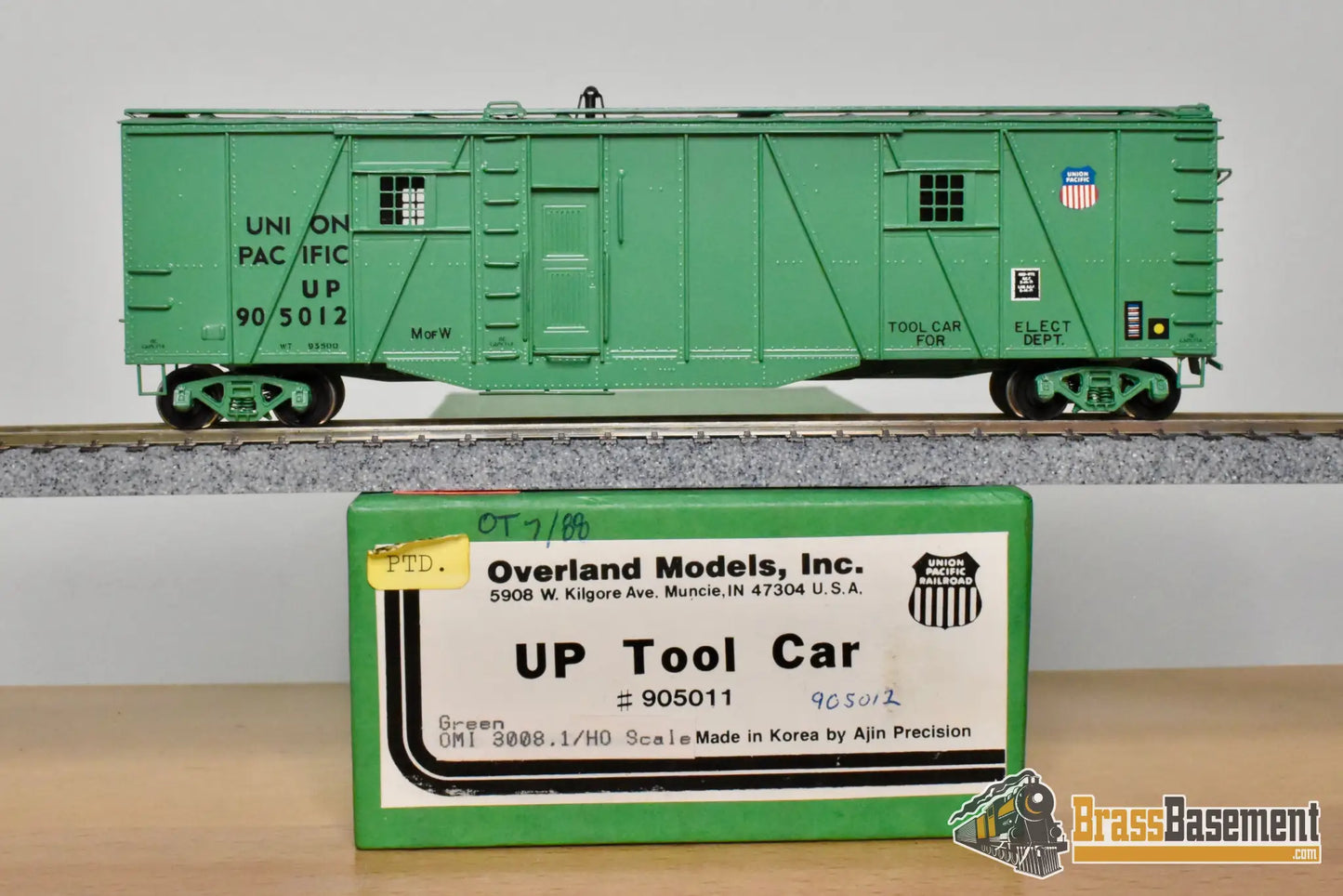 HO Brass – OMI 3008.1 – Union Pacific Tool Car #905012 – Green CPOMI - Brass Maintenance-of-Way Car