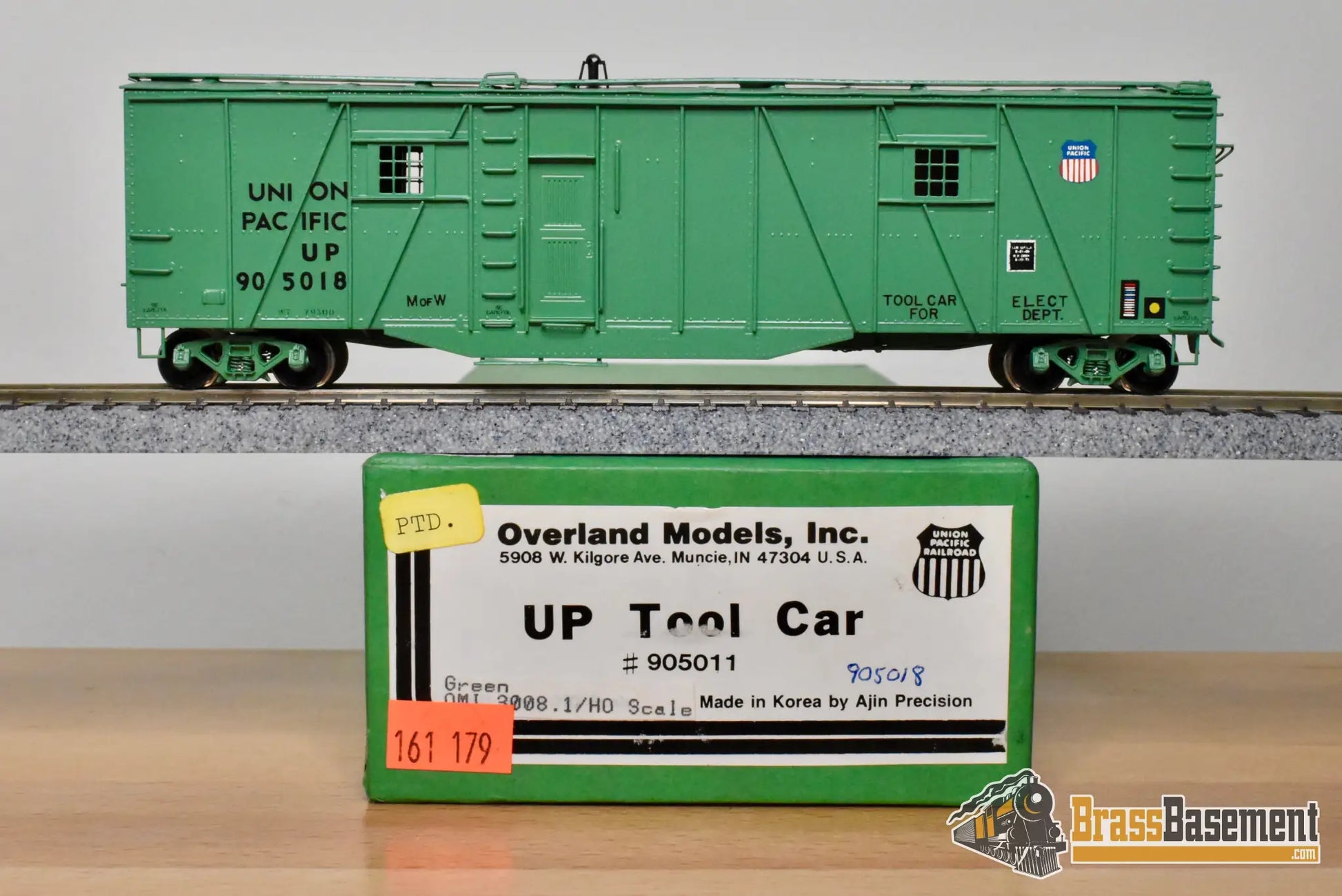 HO Brass – OMI 3008.1 – Union Pacific Tool Car #905018 – Green CPOMI - Brass Maintenance-of-Way Car