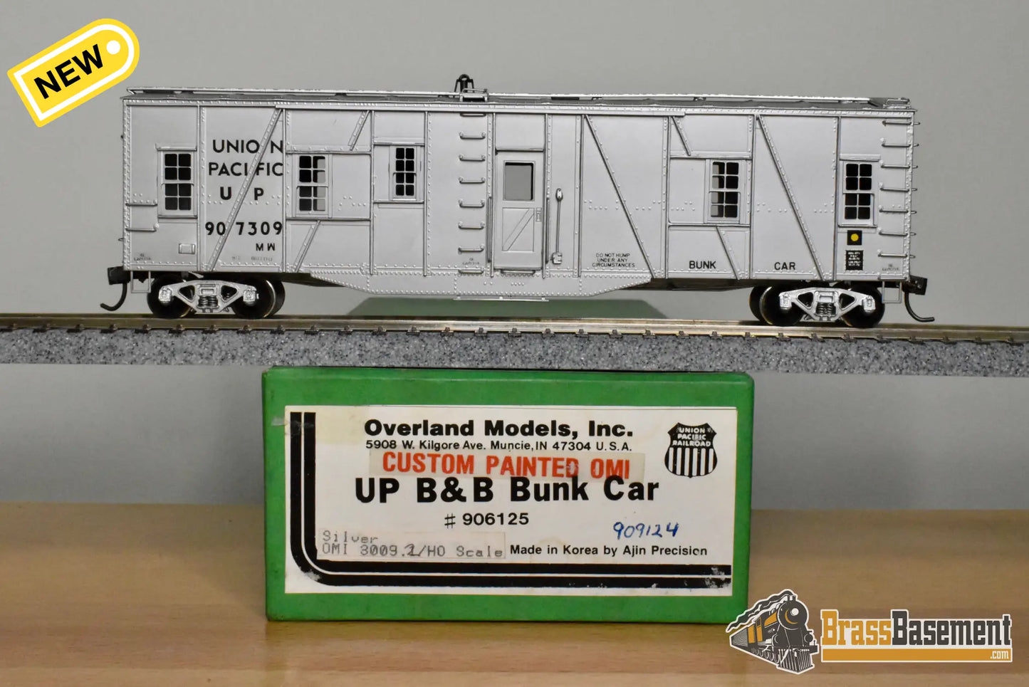 HO Brass – OMI 3009.1 – Union Pacific B&B Bunk Car #907309 – CPOMI Silver - Brass Maintenance-of-Way Car
