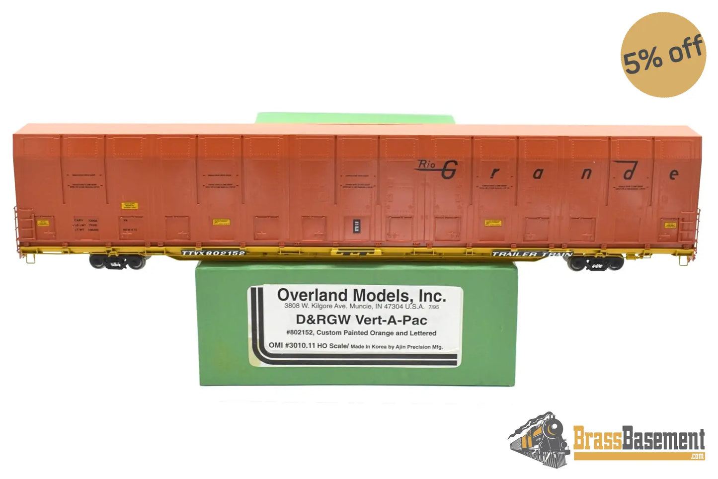 HO Brass - OMI 3010.11 Rio Grande DRGW #802152 Vert-A-Pac Auto Carrier - FP Orange Freight
