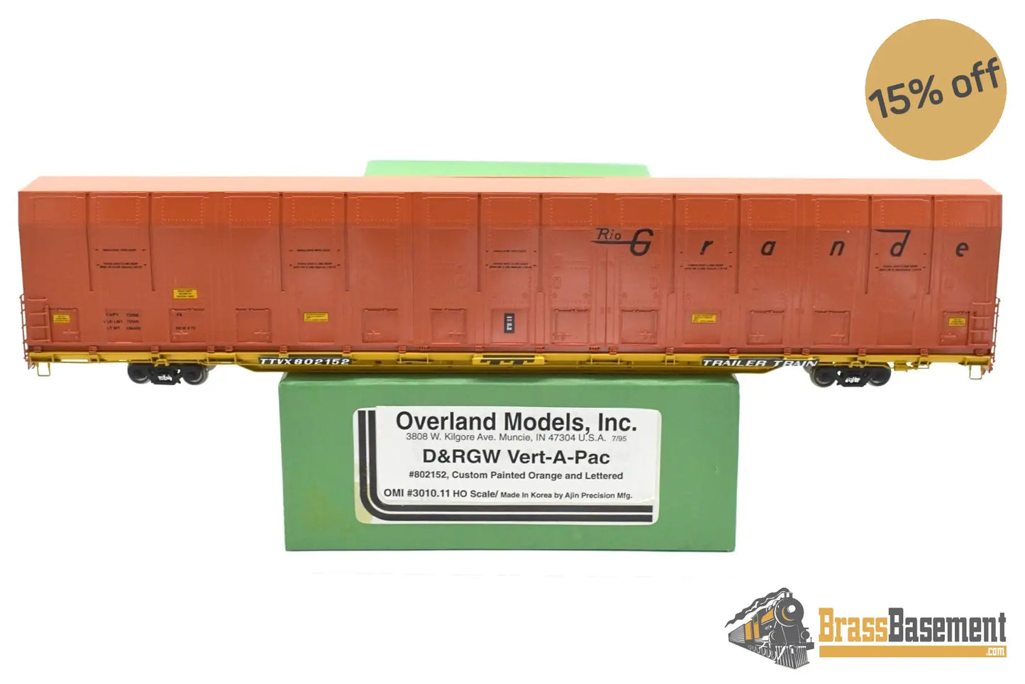 HO Brass - OMI 3010.11 Rio Grande DRGW #802152 Vert-A-Pac Auto Carrier - FP Orange Freight
