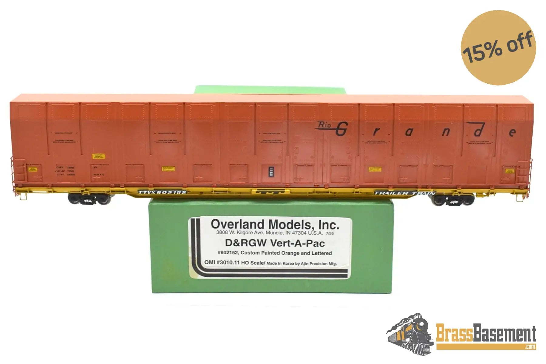 HO Brass - OMI 3010.11 Rio Grande DRGW #802152 Vert-A-Pac Auto Carrier - FP Orange Freight