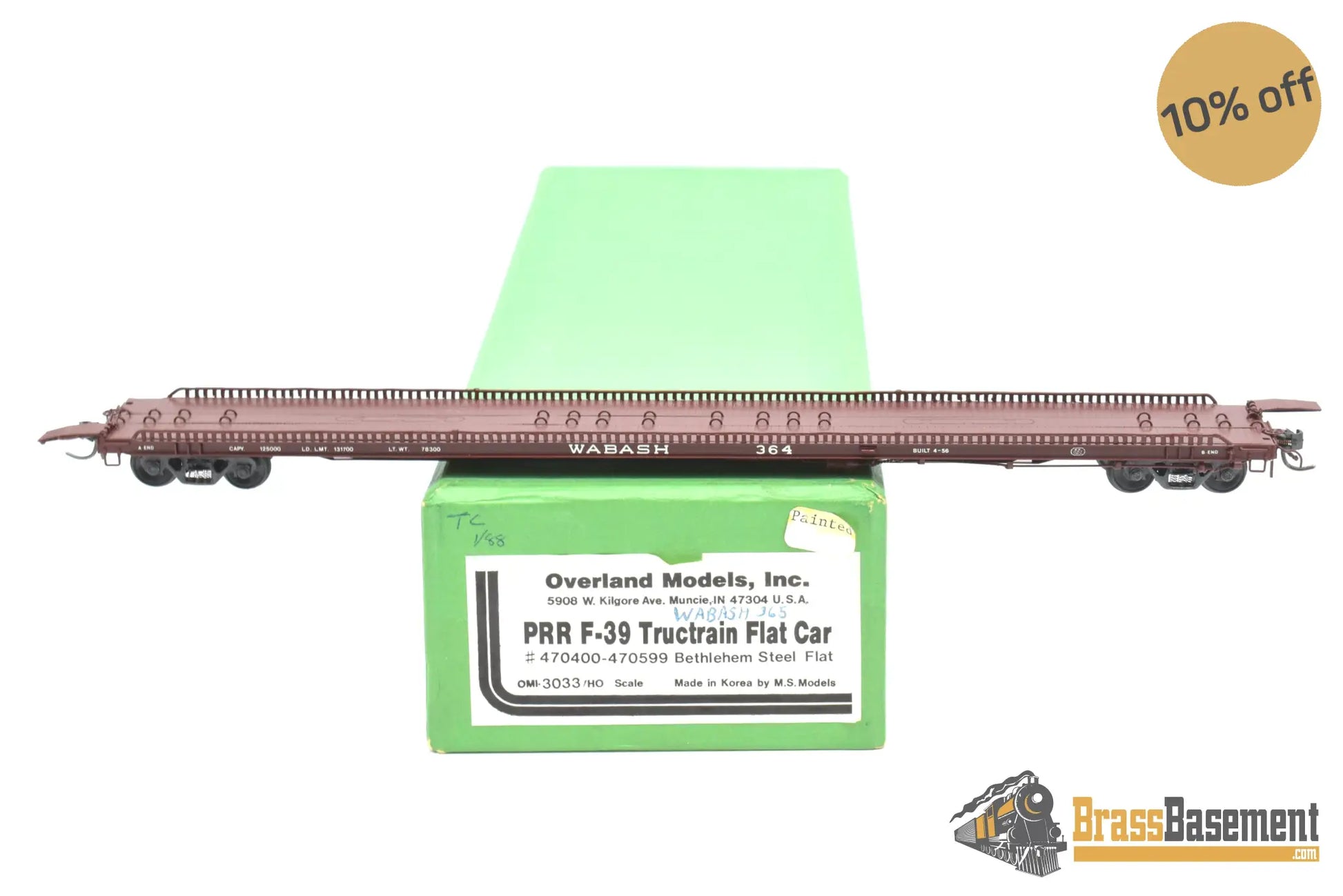 Ho Brass - Omi 3033.2 F - 39 Wabash Tructrain Flat Car #364 Custom Painted Freight