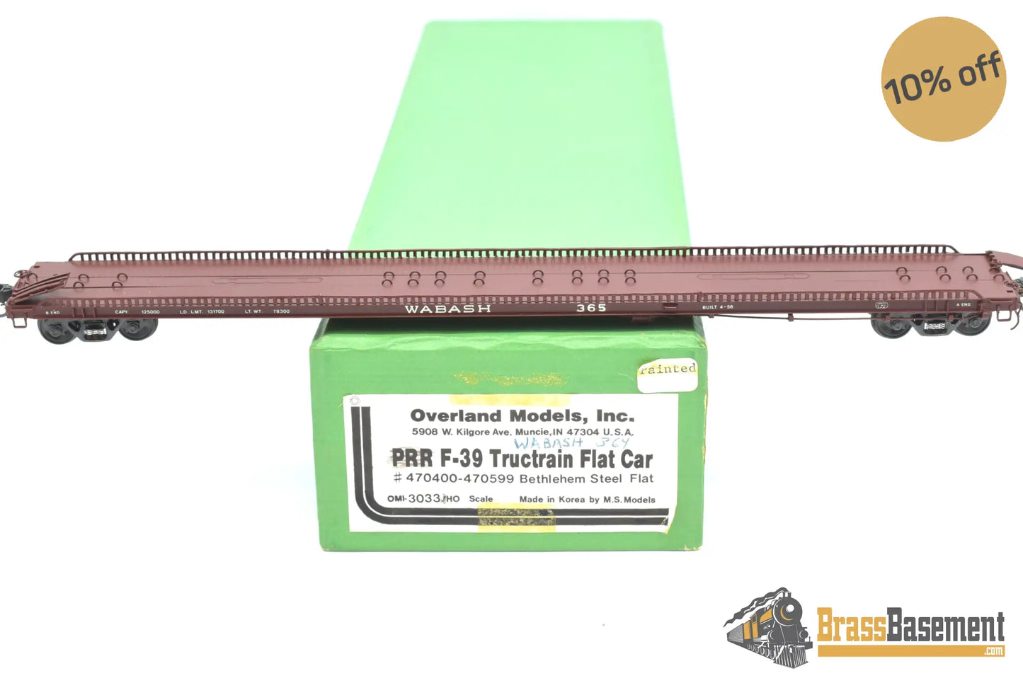 Ho Brass - Omi 3033.2 F - 39 Wabash Tructrain Flat Car #365 Custom Painted Freight