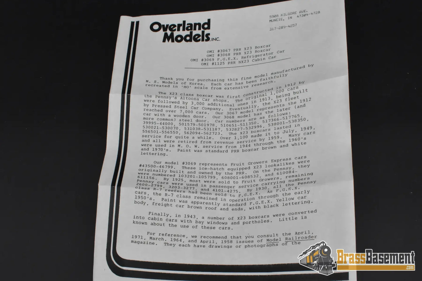 HO Brass – OMI 3067 PRR X-23 Boxcar #42307 – Factory Painted Tuscan – M.S. Models – Mint Freight