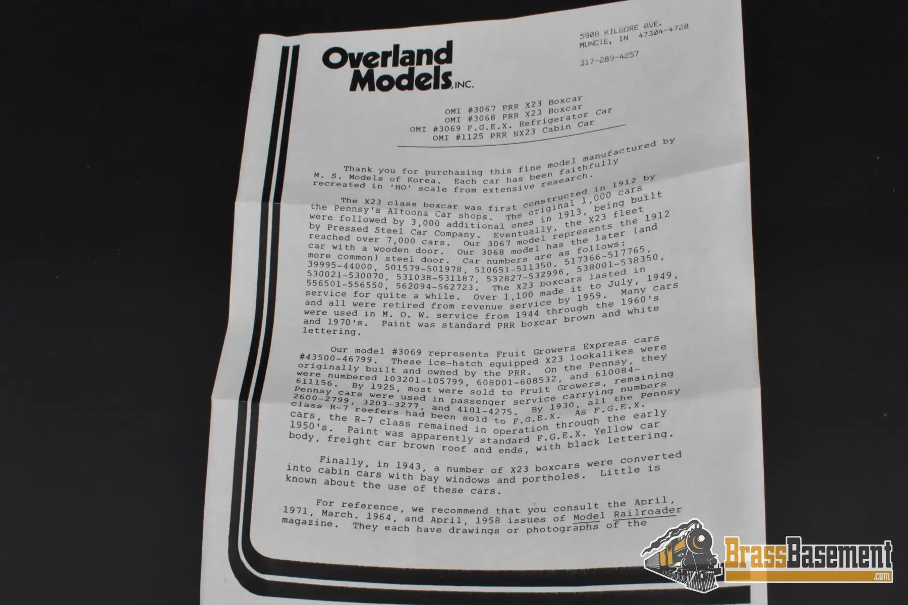 HO Brass – OMI 3067 PRR X-23 Boxcar #42307 – Factory Painted Tuscan – M.S. Models – Mint Freight