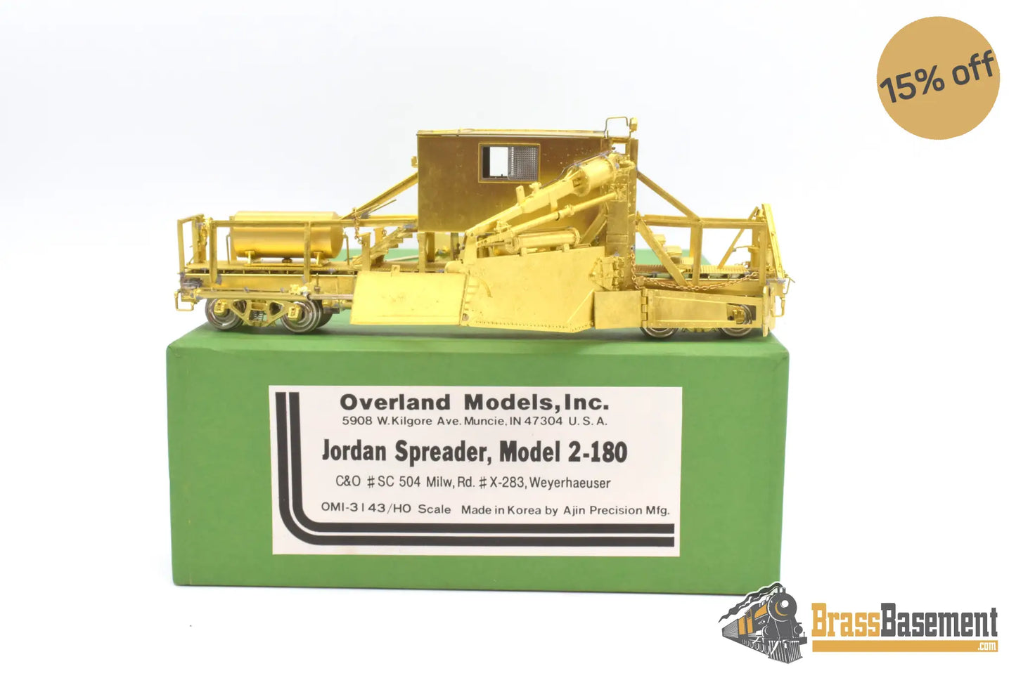 Ho Brass - Omi 3143 Jordan Spreader Model 2 - 180 C&O Milw Weyerhaeuser Unpainted Freight