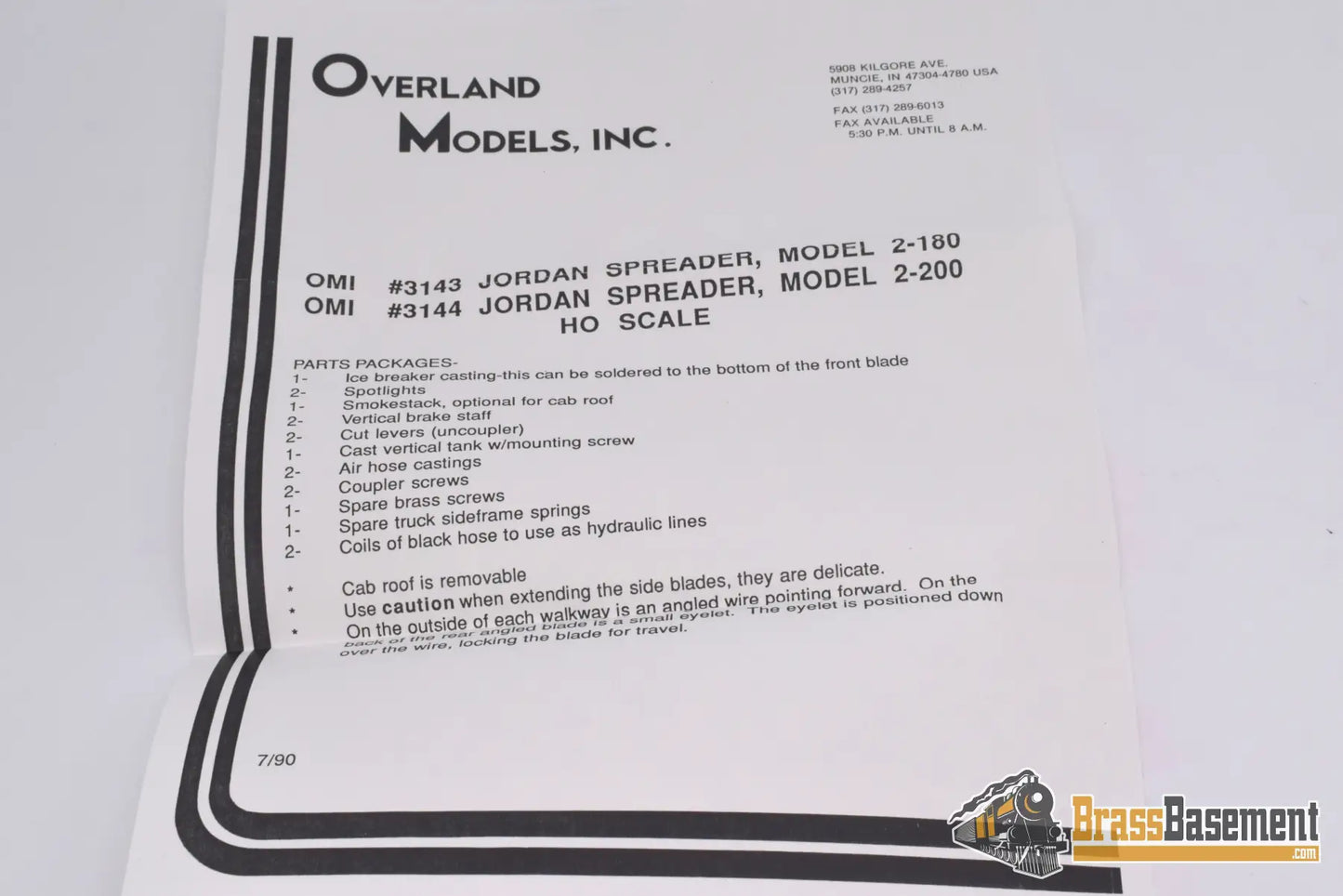 Ho Brass - Omi 3143 Jordan Spreader Model 2 - 180 C&O Milw Weyerhaeuser Unpainted Freight