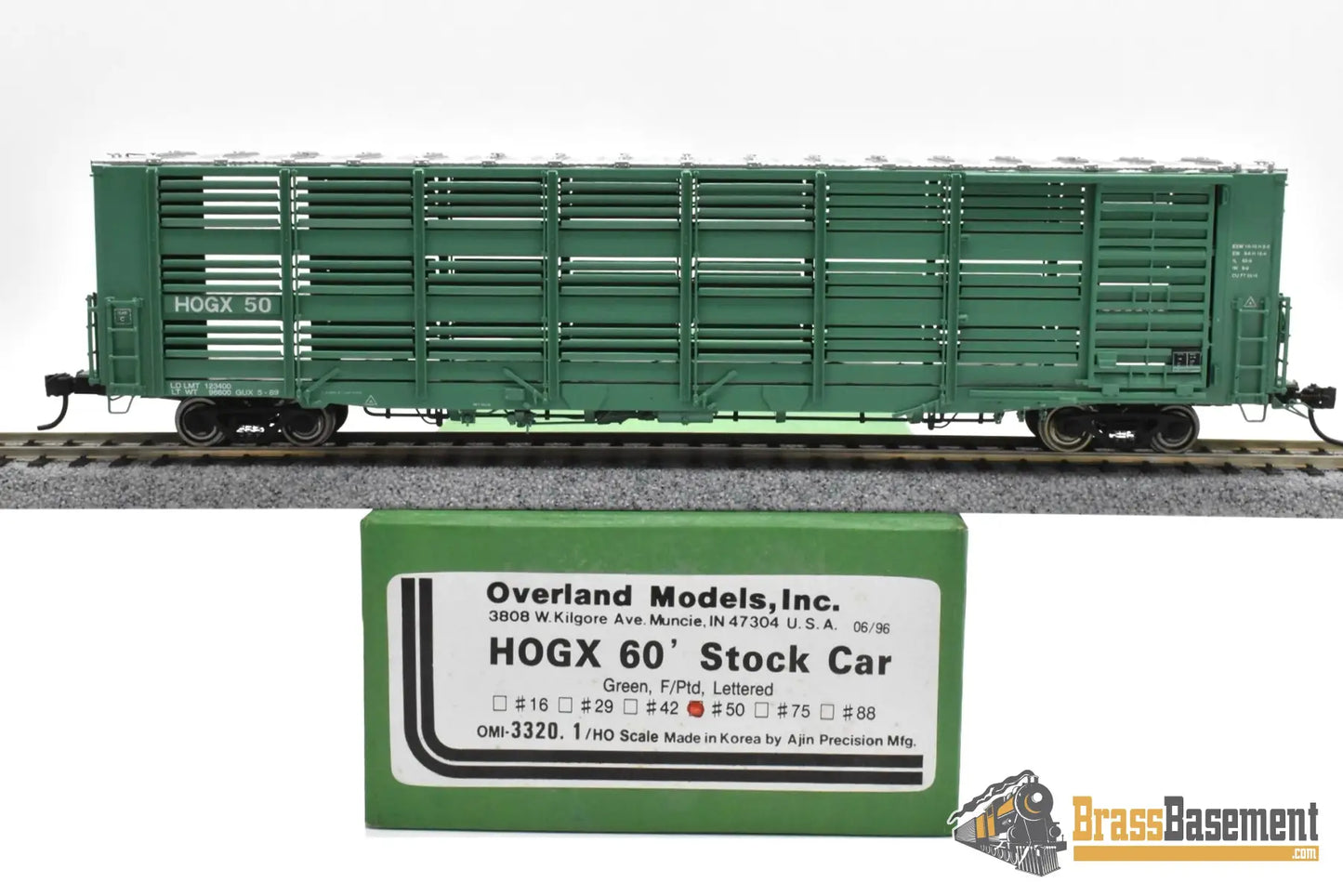 HO Brass - OMI 3320.1 Overland HOGX Stock Car 60’ - F/P Green #50 Freight