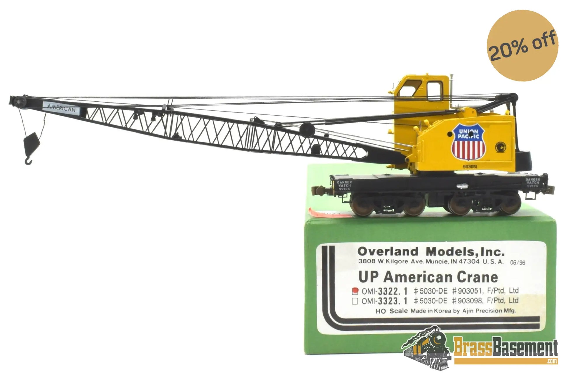 Ho Brass - Omi 3322.1 Union Pacific Up American Crane 5030 - De #903051 Armor Yellow Mint Freight