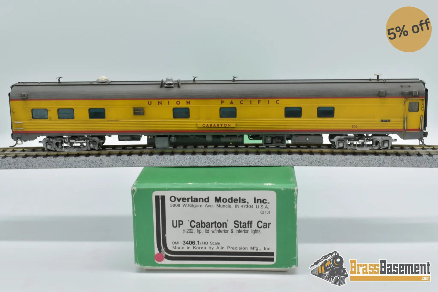 Ho Brass - Omi 3406.1 Union Pacific ‘Cabarton’ Staff Car F/P Tastefully Weathered Passenger
