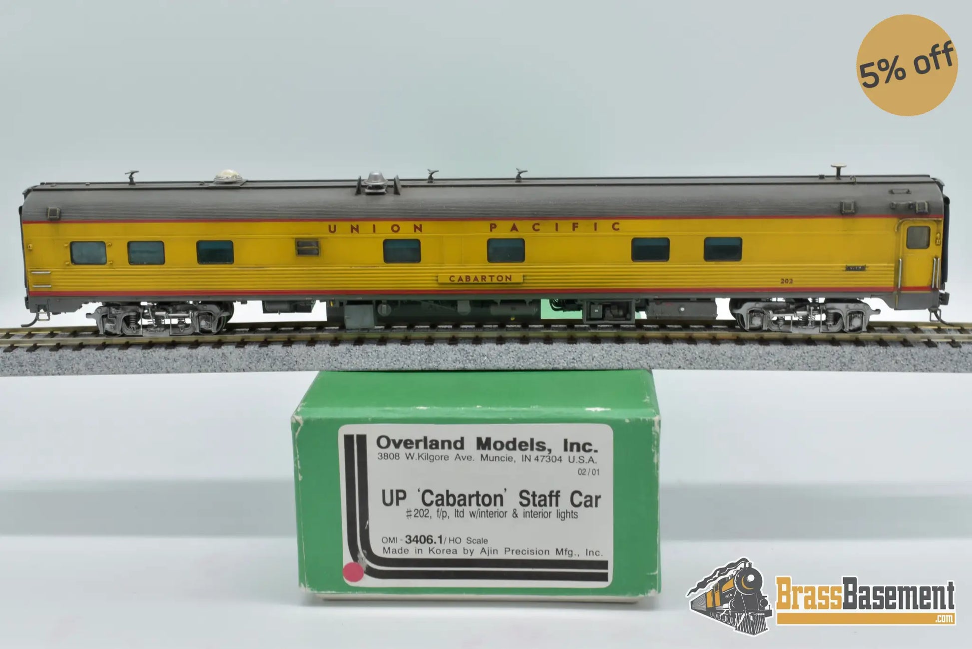 Ho Brass - Omi 3406.1 Union Pacific ‘Cabarton’ Staff Car F/P Tastefully Weathered Passenger