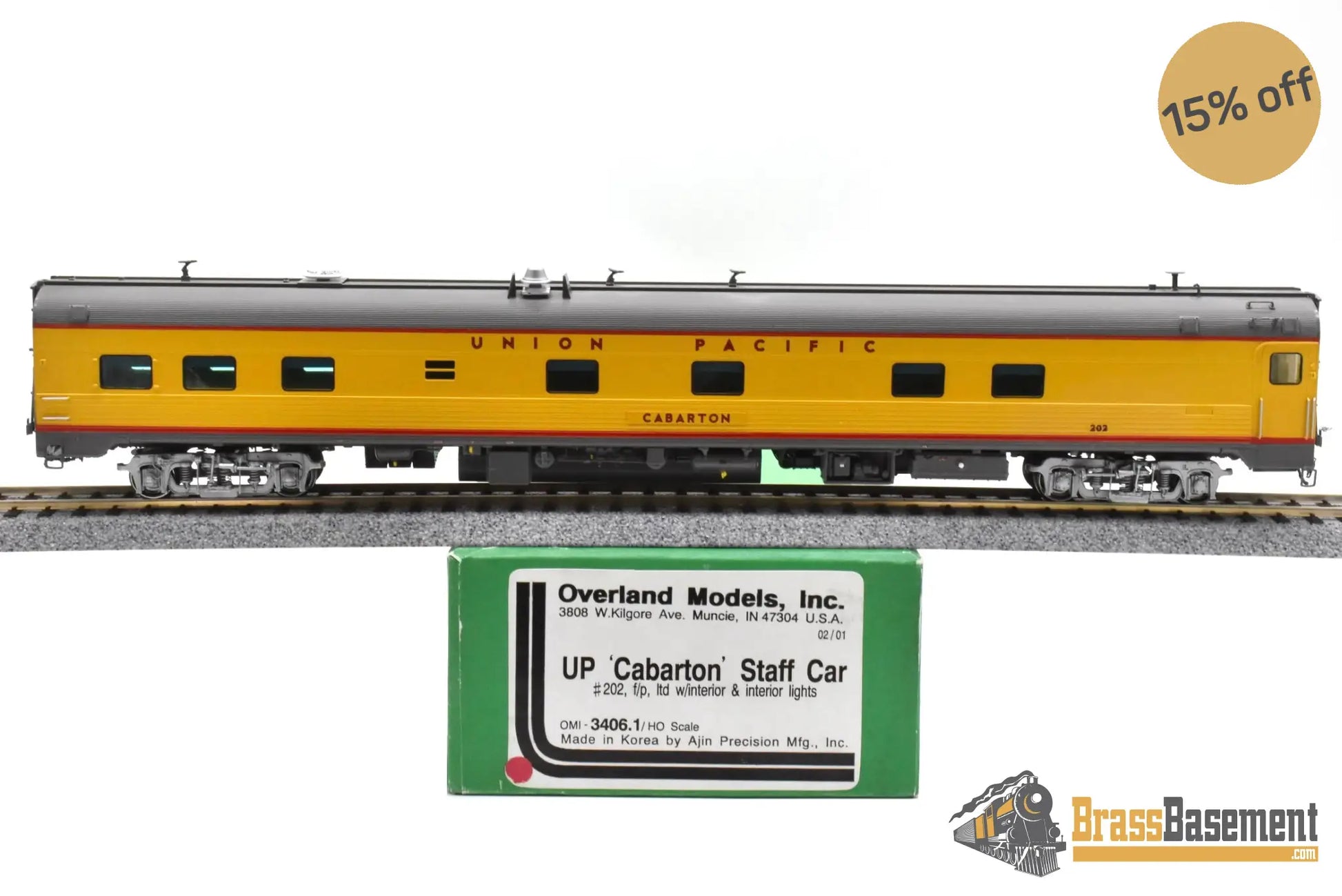 HO Brass - OMI 3406.1 Union Pacific UP ‘Cabarton’ Staff Car #202 - F/P Mint Passenger
