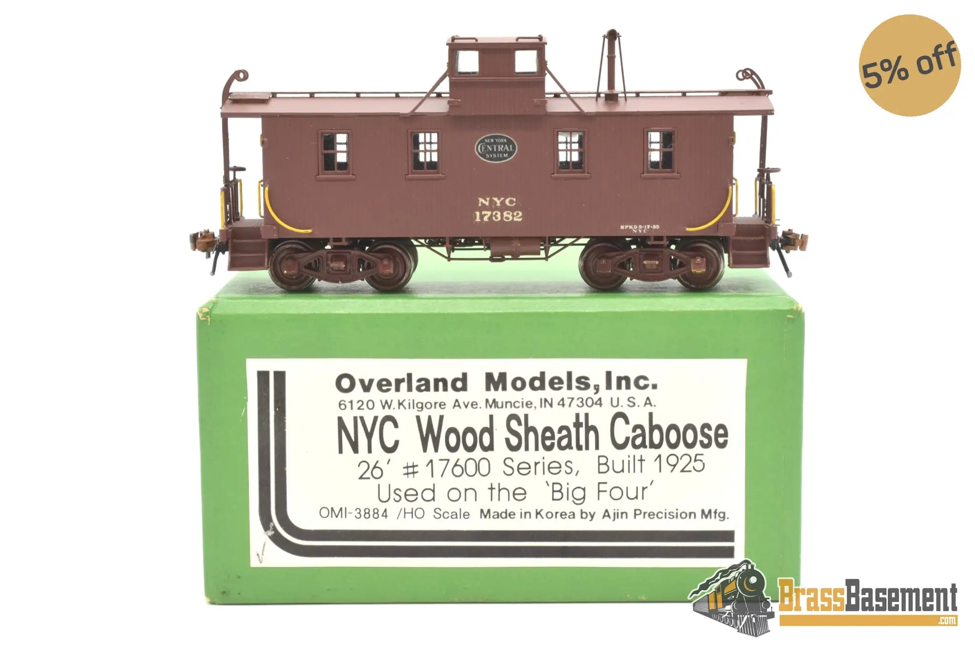 Ho Brass - Omi 3884 New York Central Nyc Wood Sheathed Caboose #17382 C/P