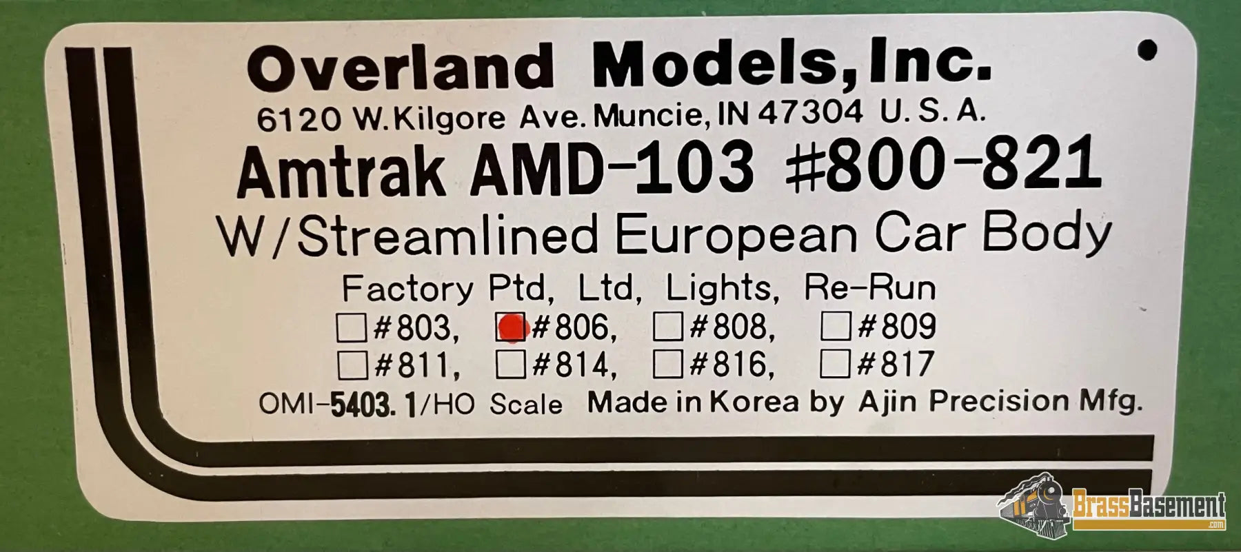 Ho Brass - Omi 5403.1 Amtrak Amd - 103 Genesis #806 F/P Mint! Diesel