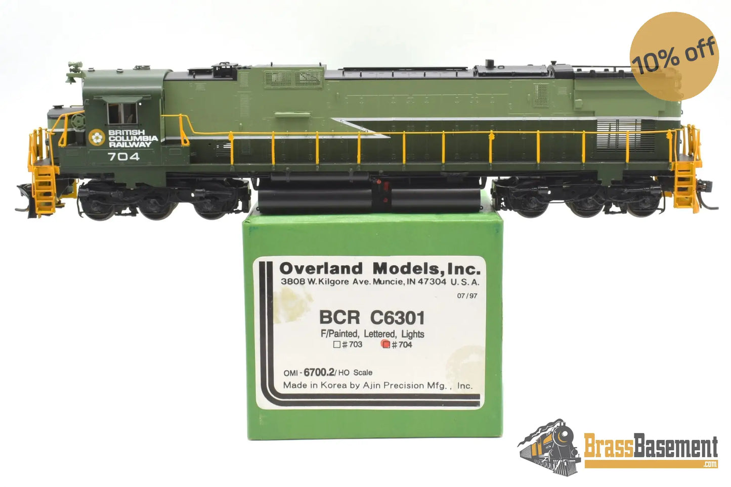 Ho Brass - Omi 6700.2 Bcr British Columbia Railway C6301 #704 F/P Two - Tone Green Diesel