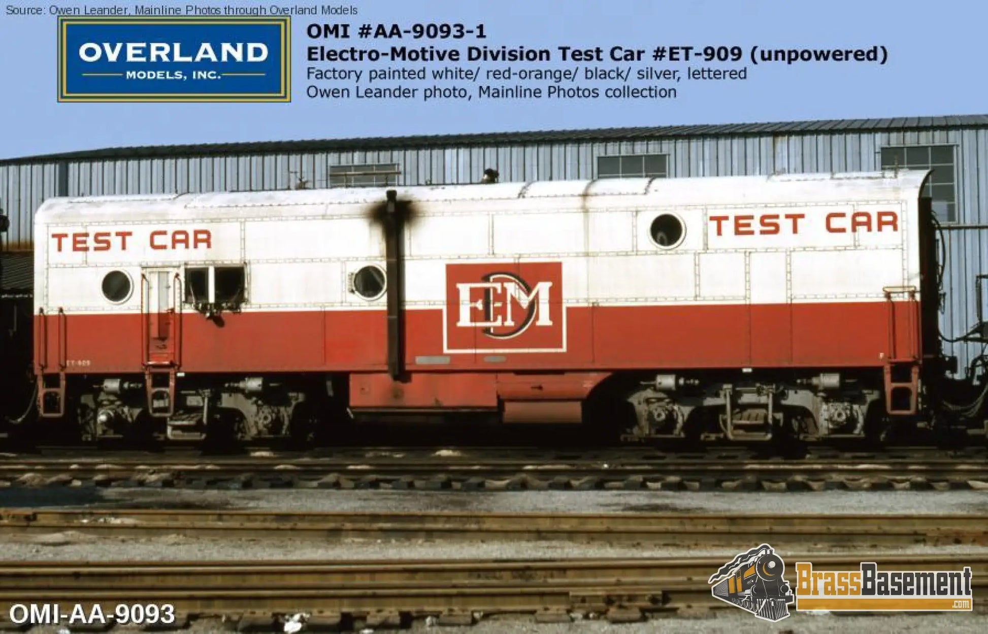 HO Brass - OMI #AA-9093-1 EMD Engineering Test Car ET-909 White/Red-Orange w Lights Mint Diesel