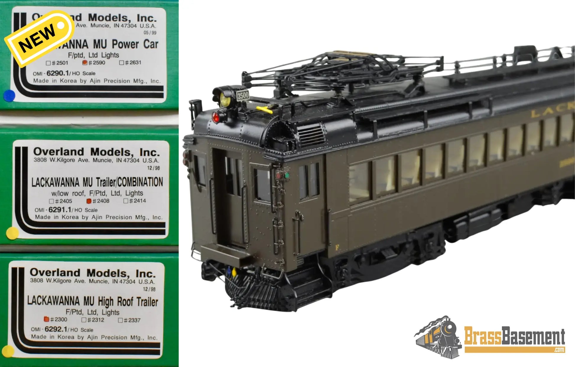 HO Brass - OMI DL&W Lackawanna MU Electric 3-Unit Set Power Combination Trailer - F/P - 1999 Ajin NEW - Electric