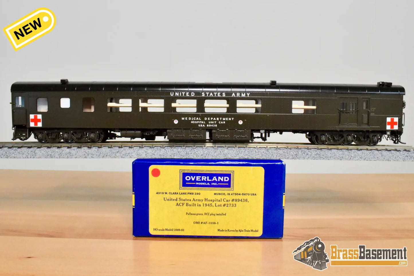 HO Brass - OMI Overland AF-1038-1 US Army Hospital Car #89436 - FP Mint - Passenger