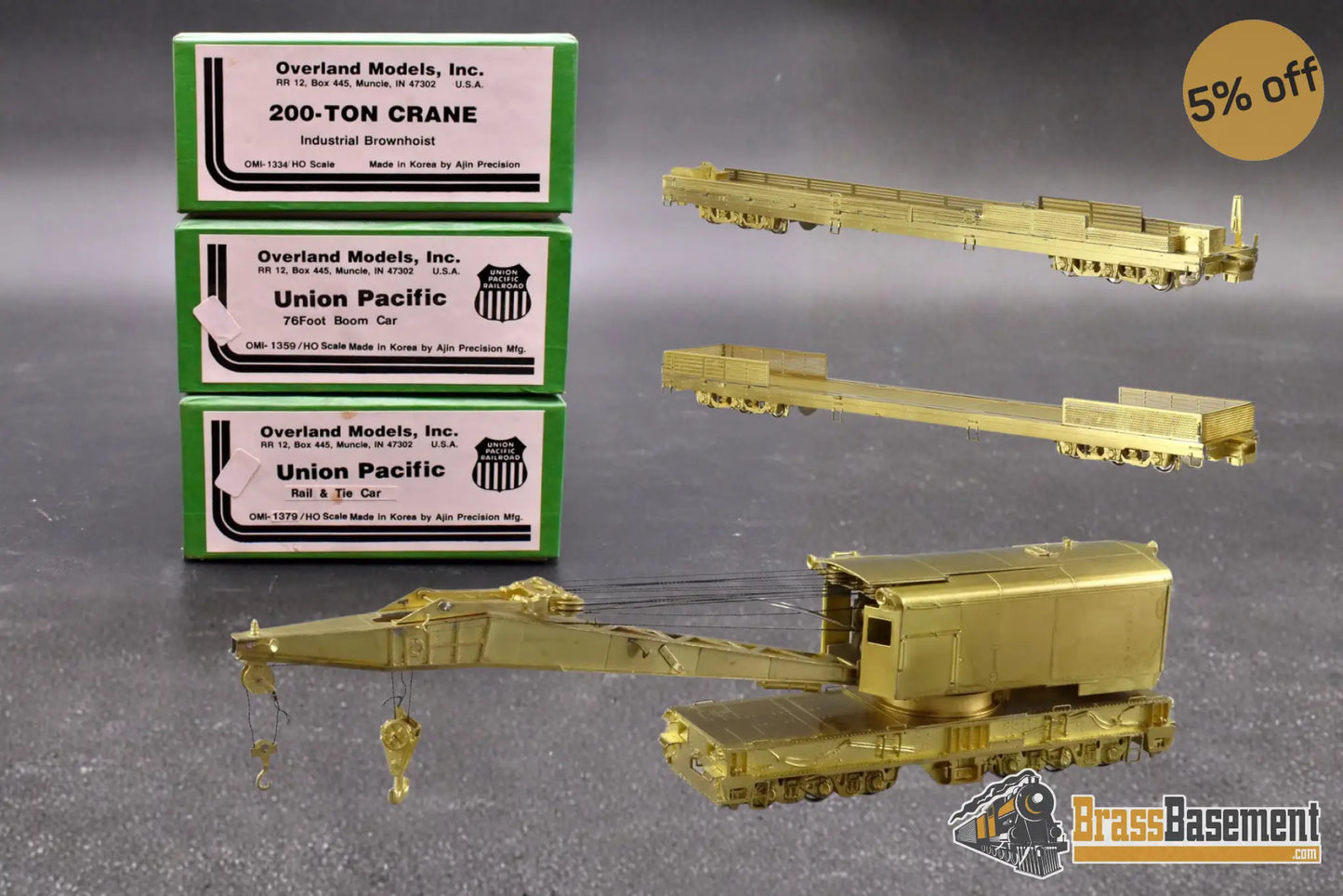 HO Brass - OMI Union Pacific UP Industrial Brownhoist - Boom Flat Car - Rail & Tie Flat - Unpainted Freight