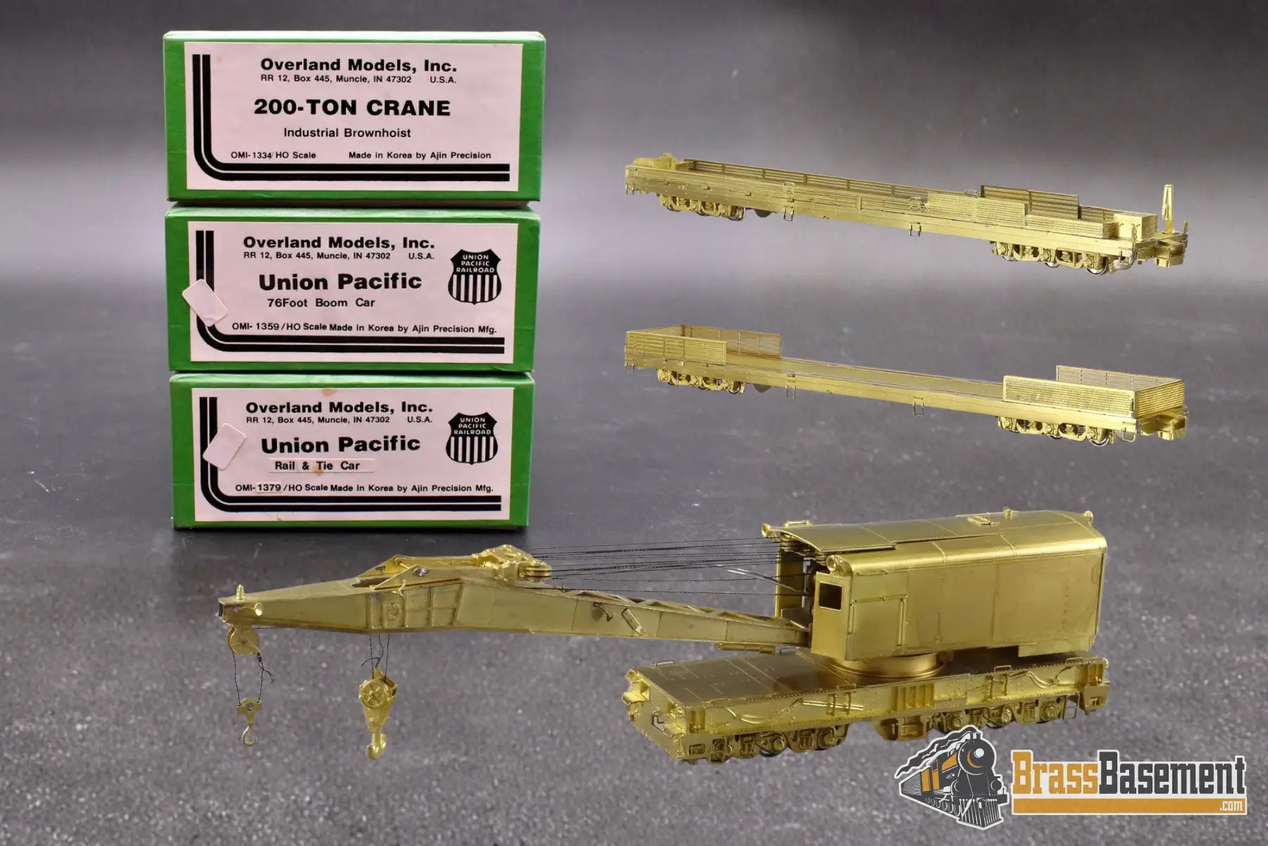 HO Brass - OMI Union Pacific UP Industrial Brownhoist - Boom Flat Car - Rail & Tie Flat - Unpainted Freight