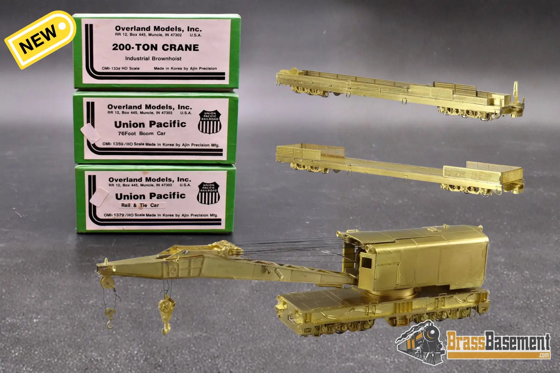 HO Brass - OMI Union Pacific UP Industrial Brownhoist - Boom Flat Car - Rail & Tie Flat - Unpainted Freight
