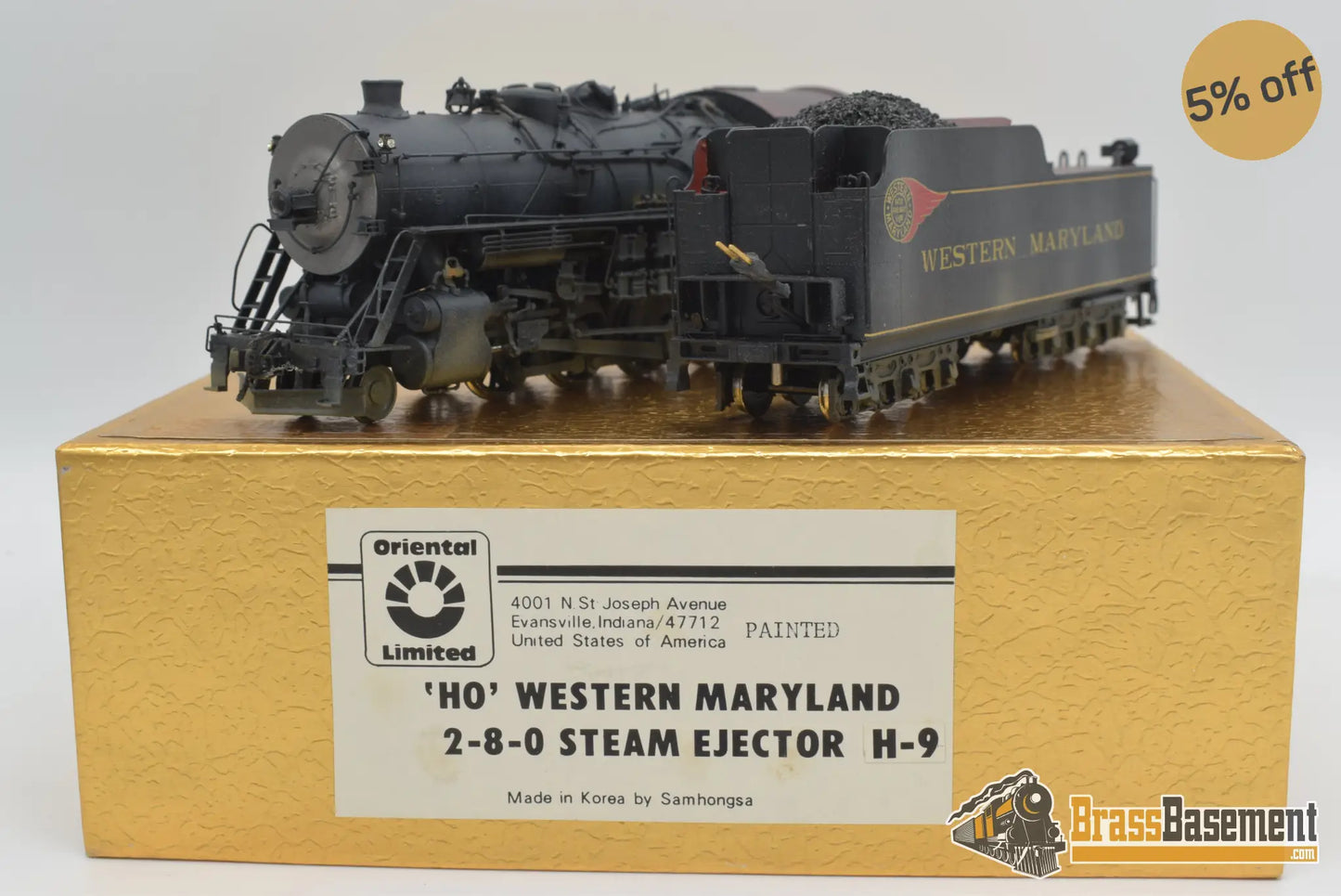Ho Brass - Ortl Western Maryland 2 - 8 - 0 H - 9 W/ Steam Ejector Factory Painted / Weathered