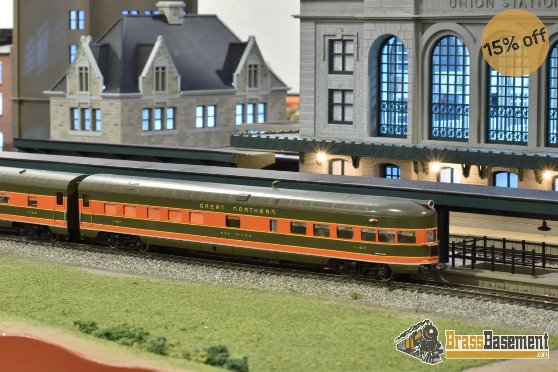 Ho Brass - Palace Car Company Great Northern Gn ’Red River’ 5 Passenger Train Interior & Pro Paint
