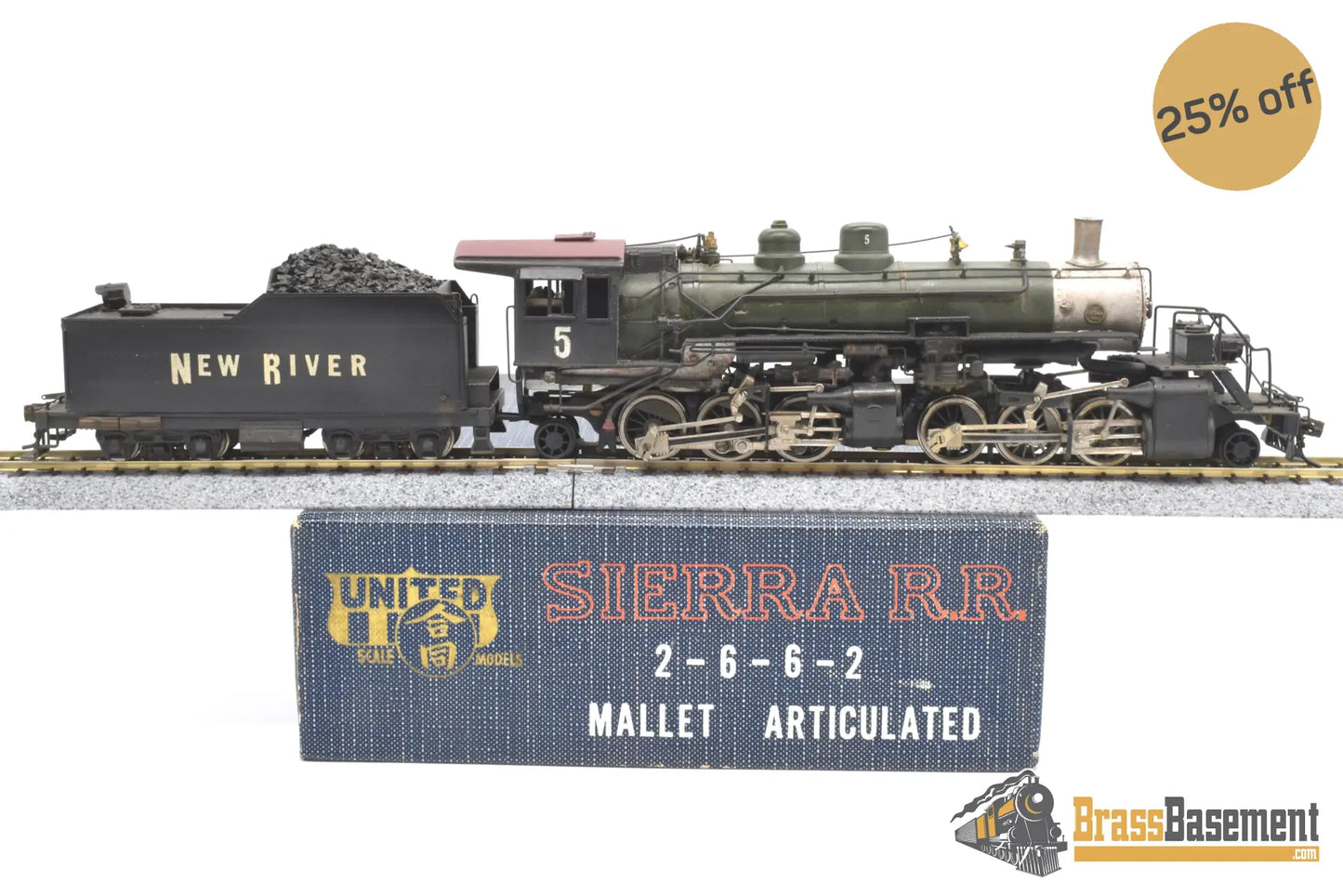 Ho Brass - Pfm Sierra 2 - 6 - 6 - 2 Mallet As ’New River Rr’ #5 Custom Paint Nice Steam