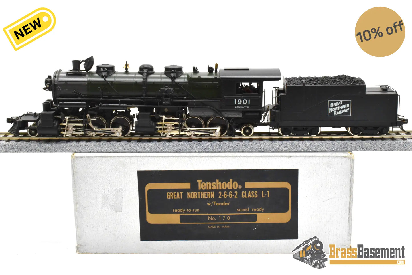 HO Brass - PFM Tenshodo 170 Great Northern L-1 2-6-6-2 1978 Green Boiler - F/P Beautiful