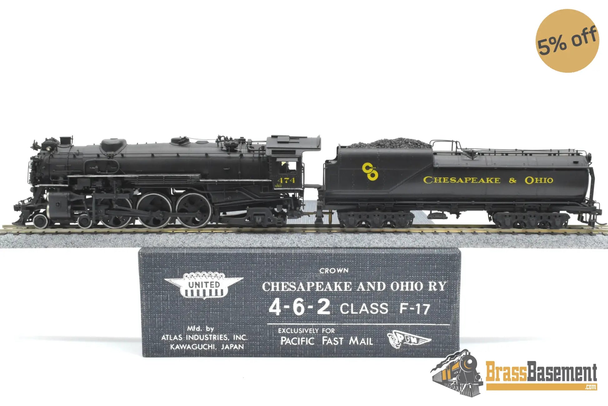 HO Brass - PFM United Crown C&O Chesapeake & Ohio F-17 4-6-2 Pacific #474 - Worthington FWH CP Steam