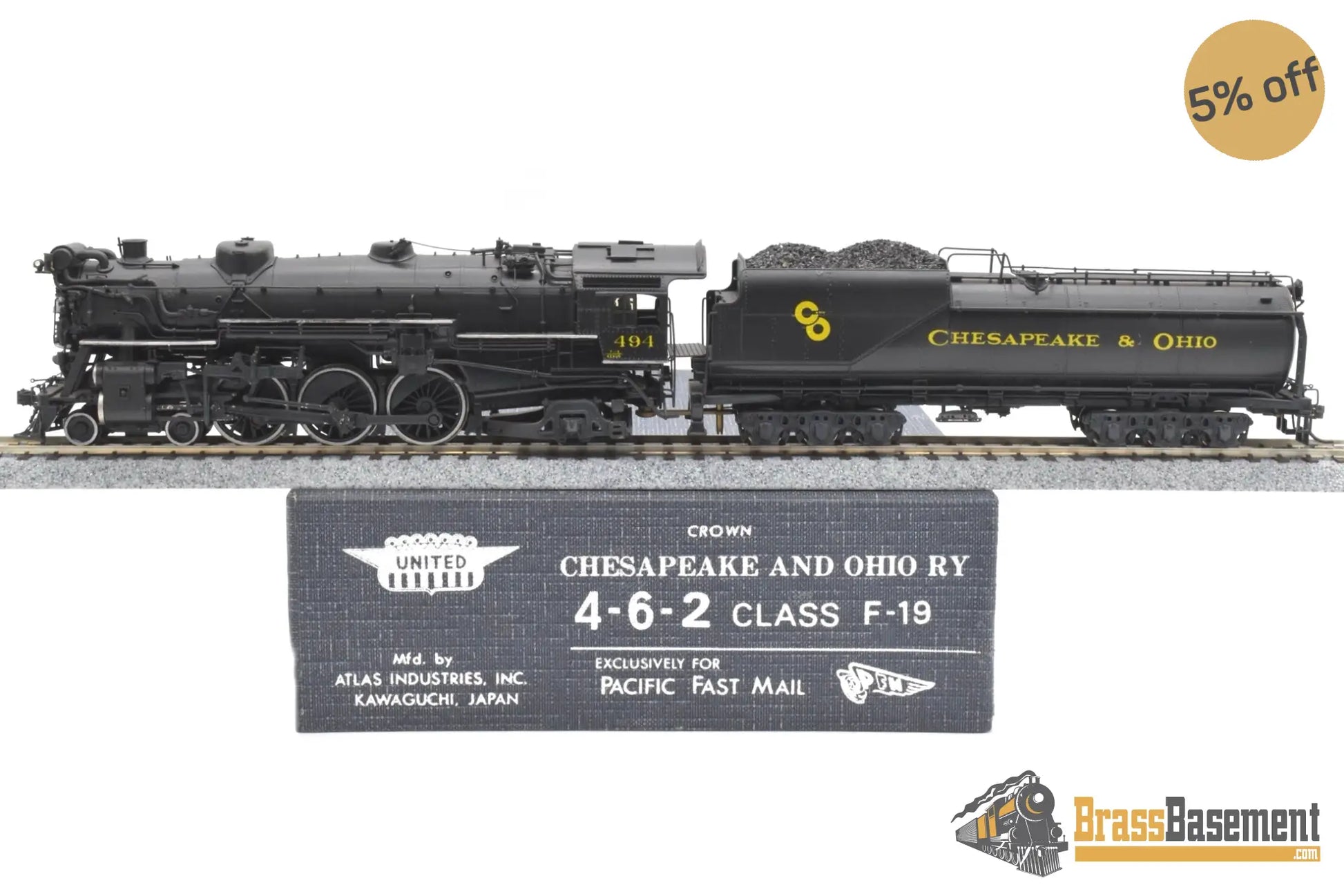 Ho Brass - Pfm United Crown C&O Chesapeake & Ohio F-19 4-6-2 Pacific #494 Elesco Fwh Fp Steam
