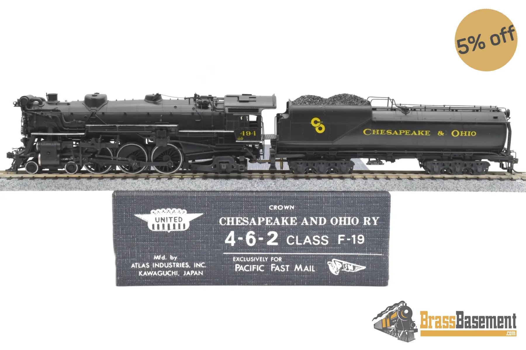 Ho Brass - Pfm United Crown C&O Chesapeake & Ohio F-19 4-6-2 Pacific #494 Elesco Fwh Fp Steam