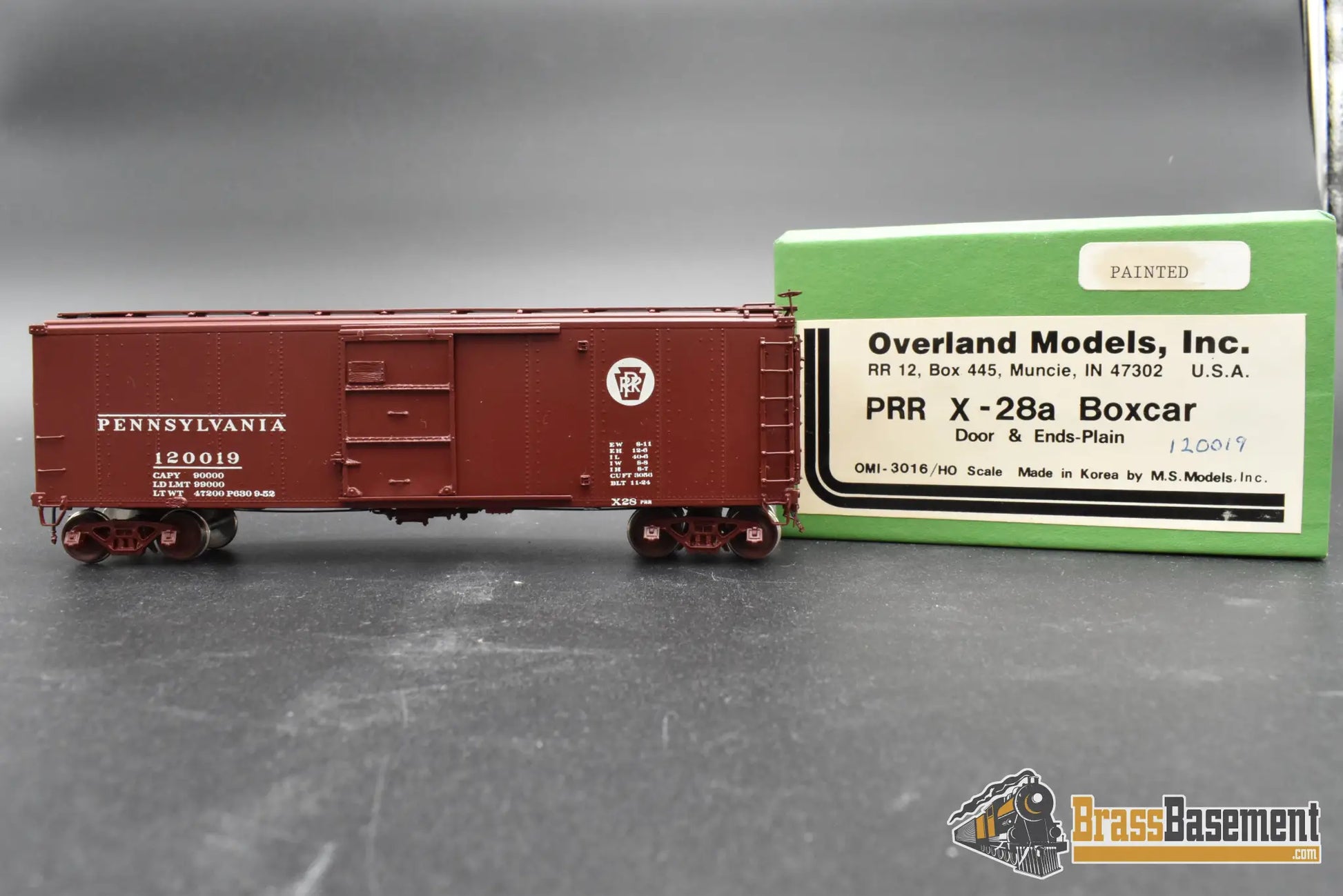 HO Brass – OMI 3016 PRR X-28a Boxcar #120019 – Factory Painted Tuscan – M.S. Models – Mint Freight