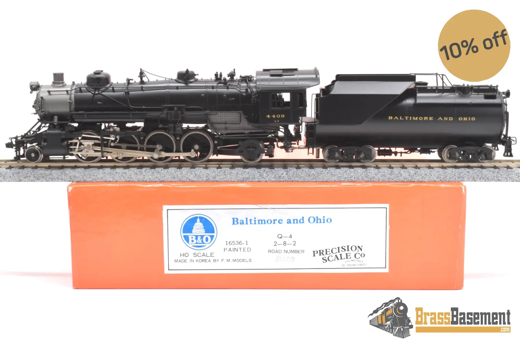 Ho Brass - Psc 16536-1 B&O Baltimore & Ohio 2-8-2 Q-4 #4409 Vanderbilt Tender F/P Mint Steam