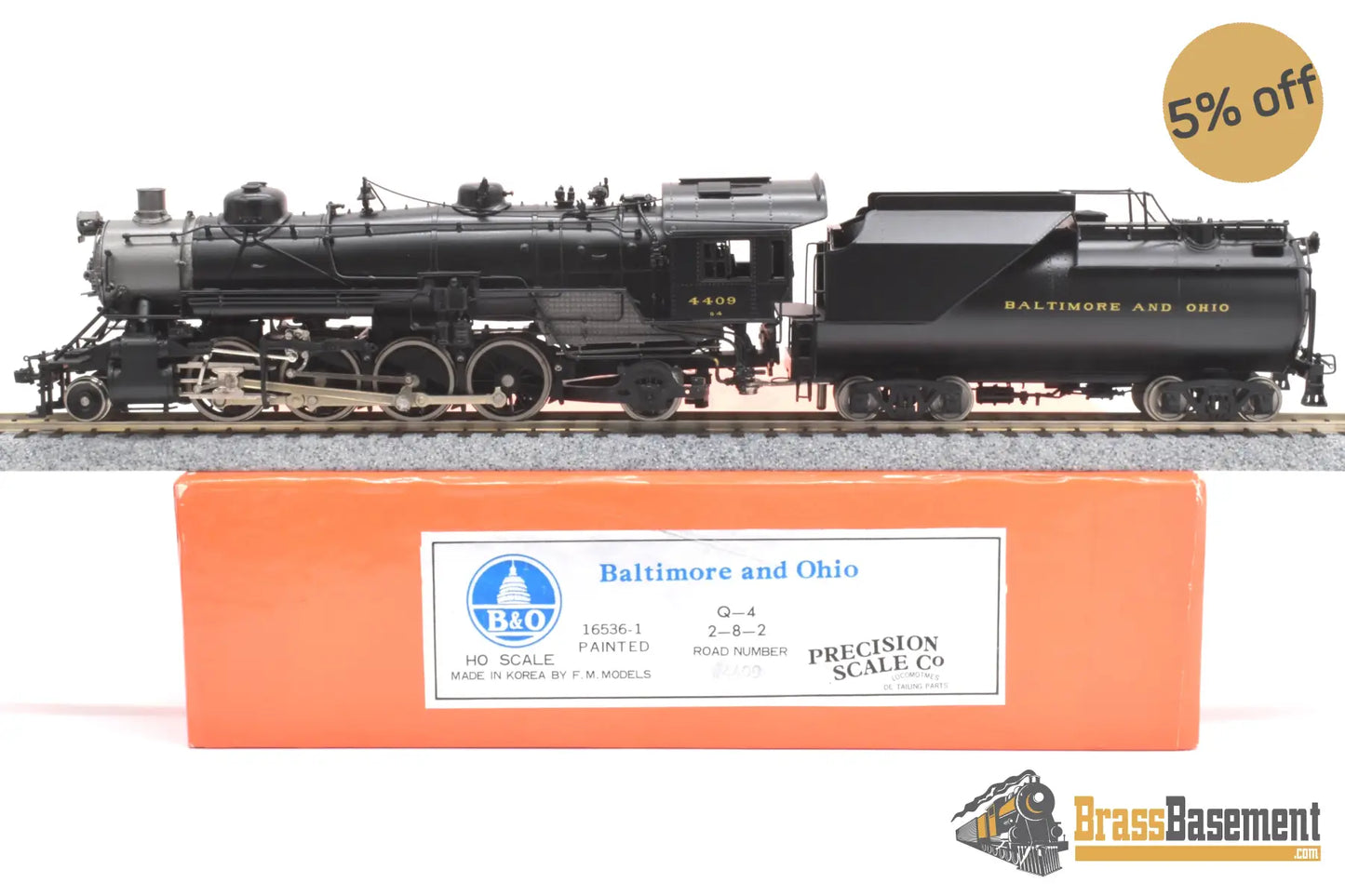 Ho Brass - Psc 16536-1 B&O Baltimore & Ohio 2-8-2 Q-4 #4409 Vanderbilt Tender F/P Mint Steam