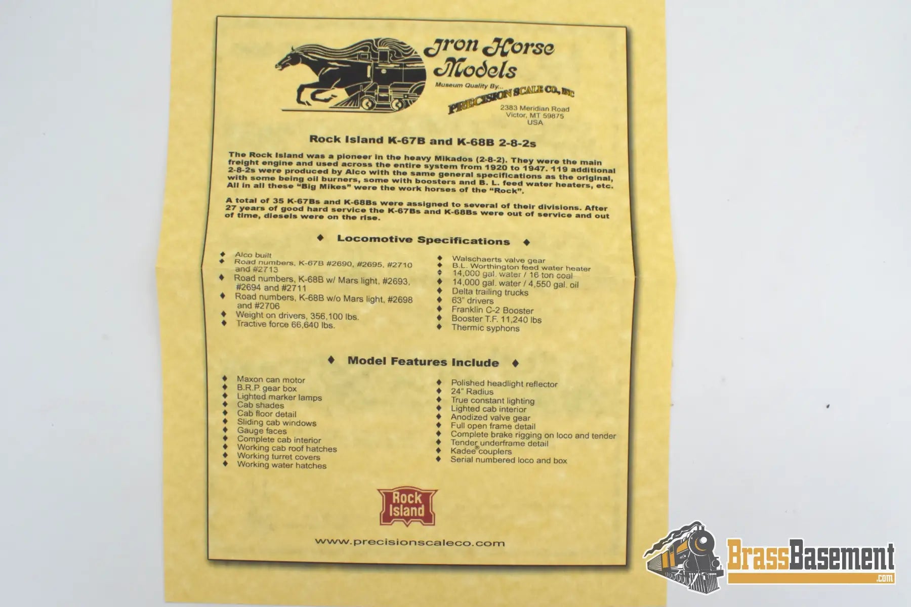 Ho Brass - Psc 17986.1 Rock Island Crip K-68B 2-8-2 Mikado #2711 W Mars Light & Oil Tender Boo-Rim